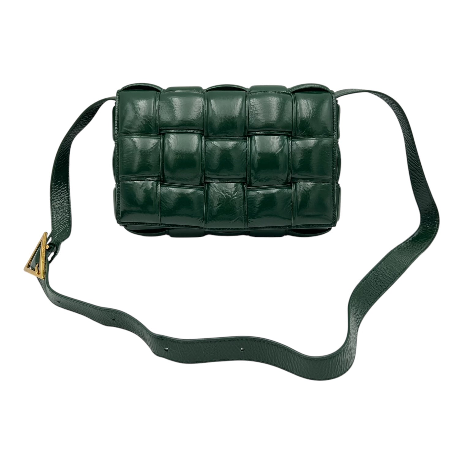 Cassette Shoulder Bag Green in Patent Leather, Gold hardware - Image 8