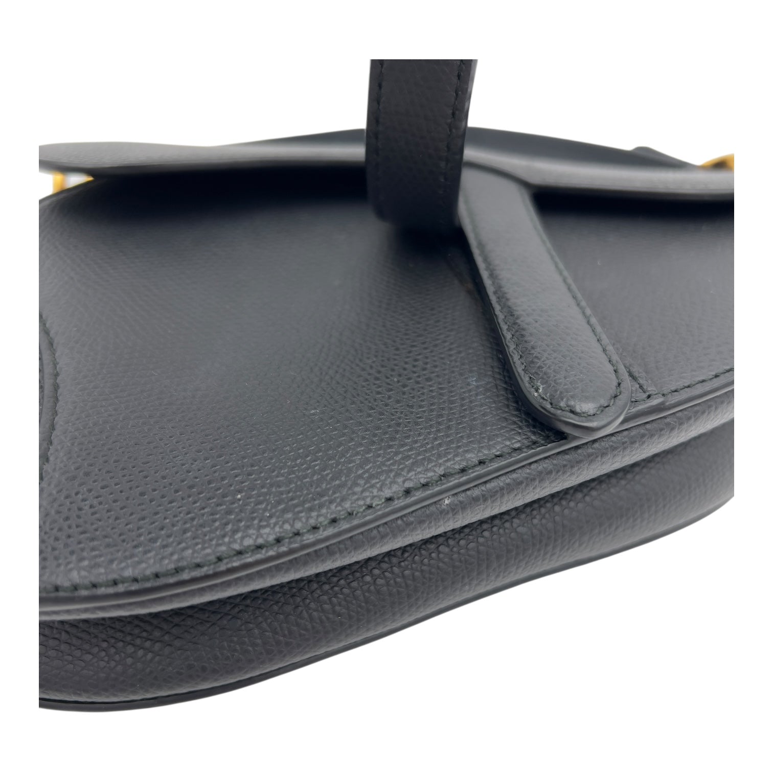 Saddle with Strap Mini Black Crossbody Bag in Calfskin, Brushed Gold hardware - Image 8