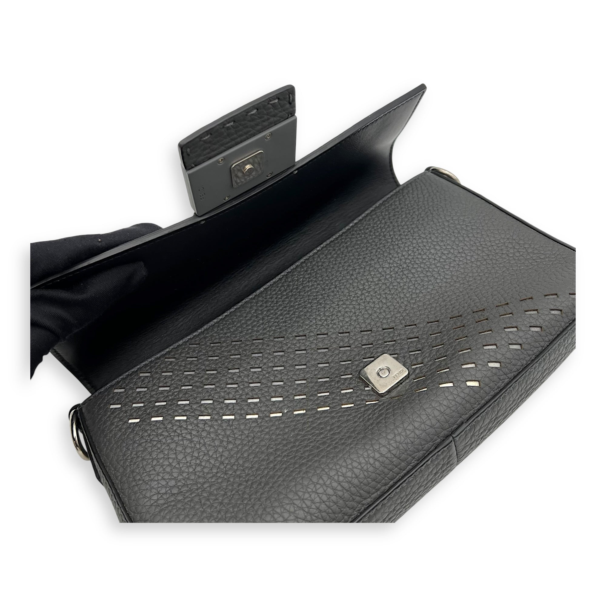 Baguette Crossbody Bag Grey in Calfskin, Silver hardware - Image 8