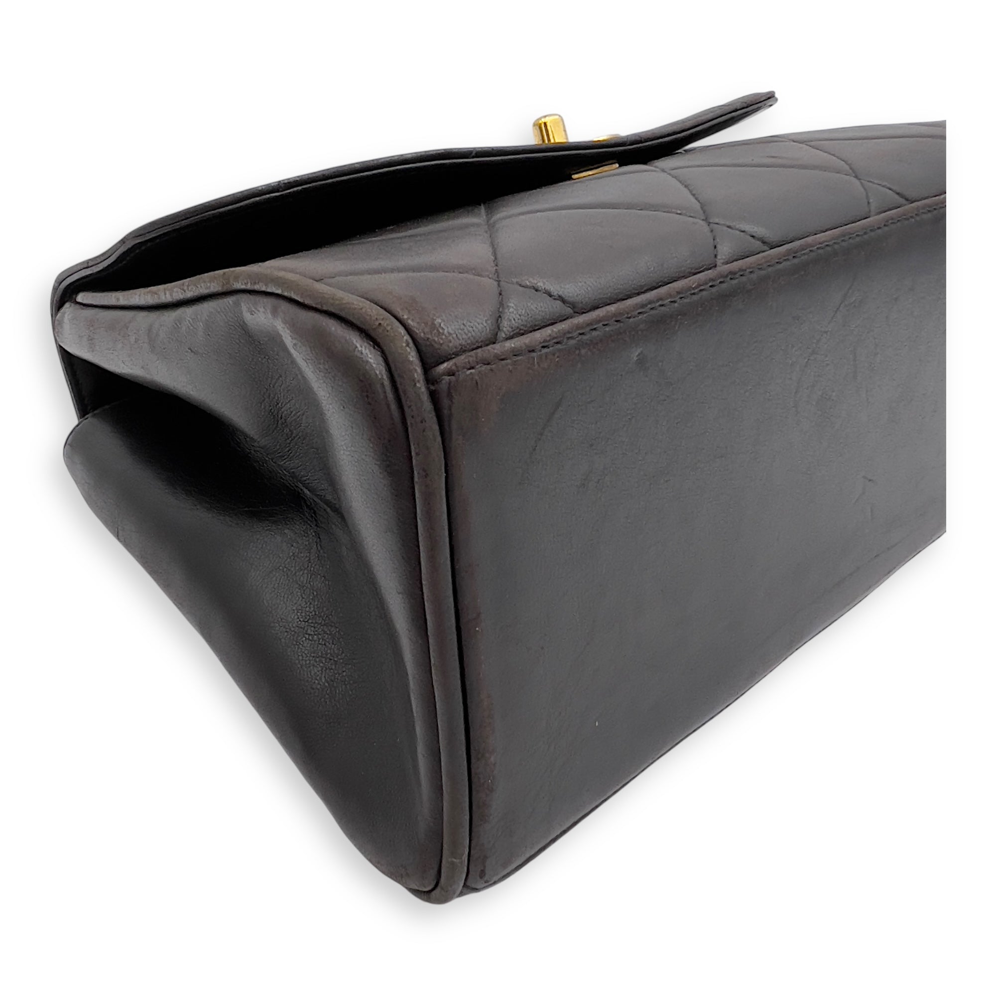 Vintage Quilted CC Top Handle Bag Brown in Lambskin, Gold hardware - Image 10