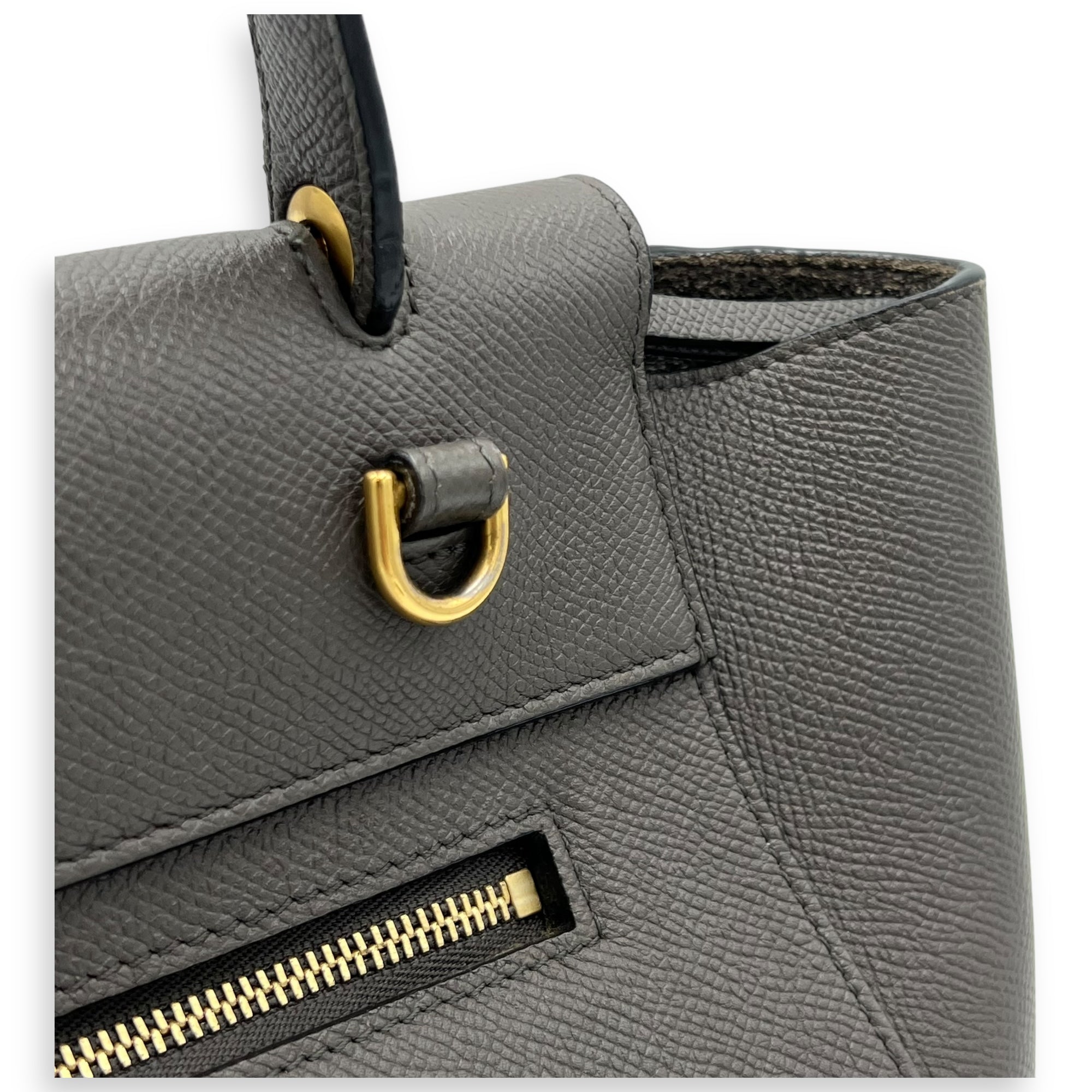 Belt Bag Top Handle Bag Micro Grey in Calfskin, Gold hardware - Image 9