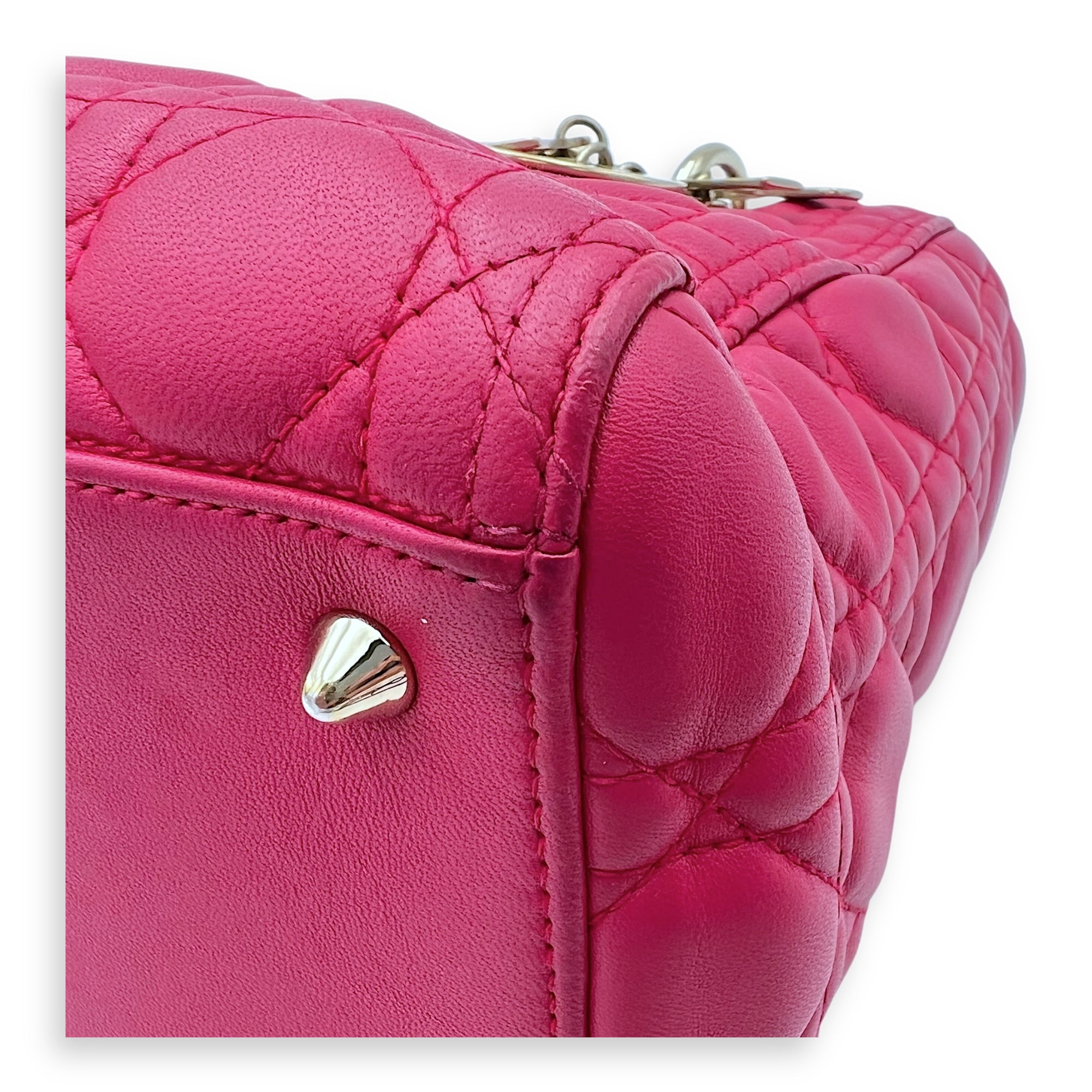 Lady Dior Medium Pink Top Handle Bag in Lambskin, Gold hardware - Image 9
