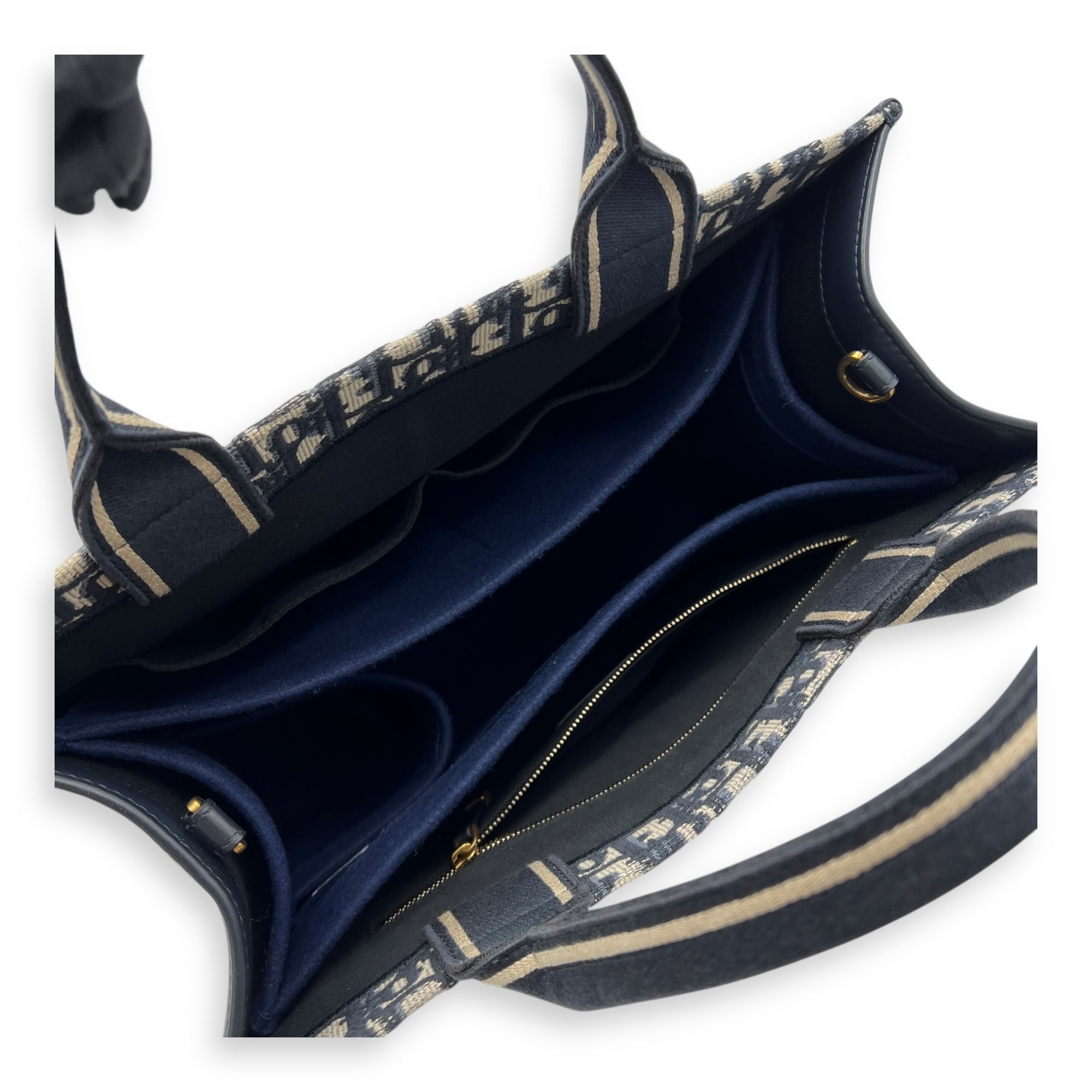 Book Tote Top Handle Bag Medium Blue in Canvas, Gold hardware - Image 9