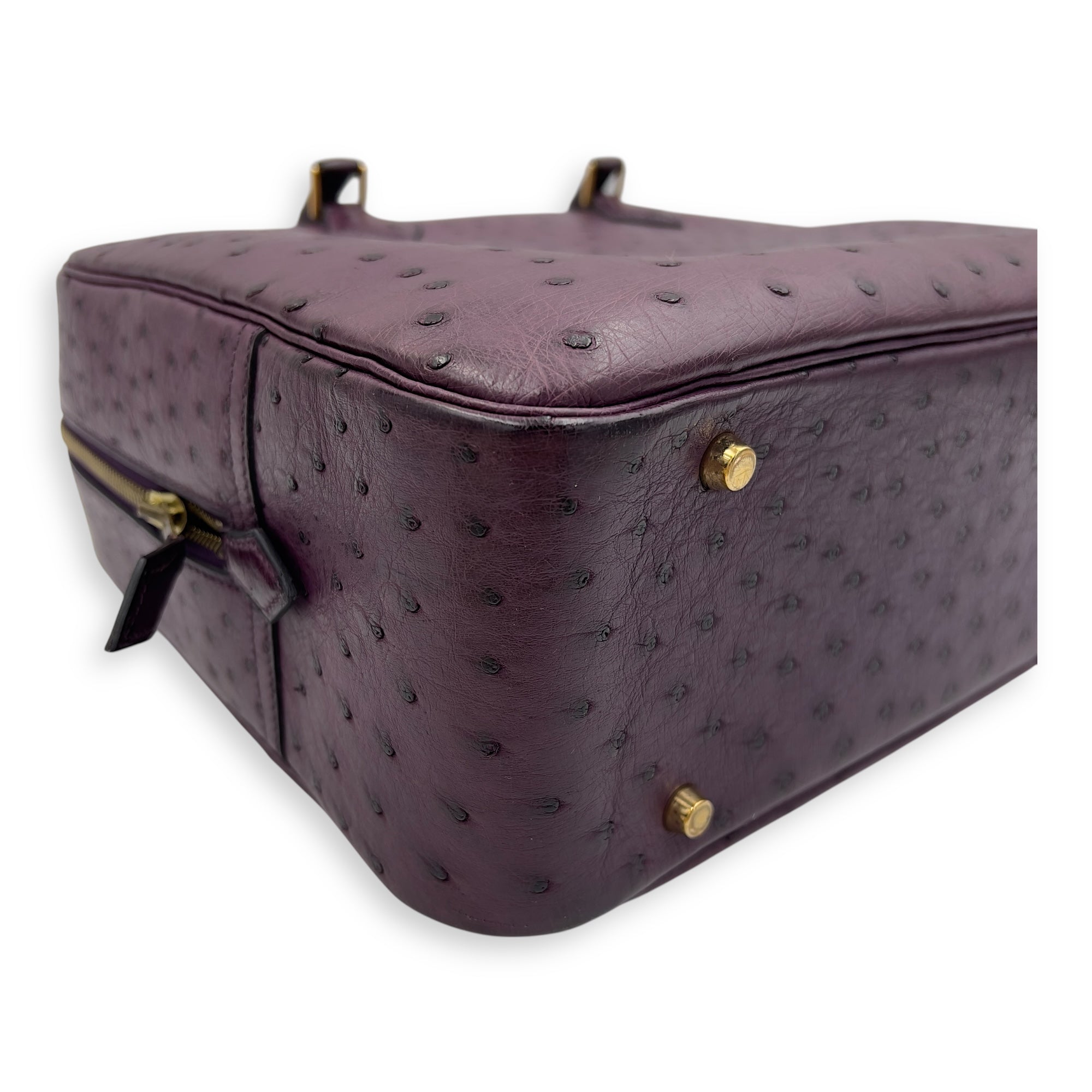 Plume 35 Purple Top Handle Bag in Ostrich, Gold hardware - Image 9