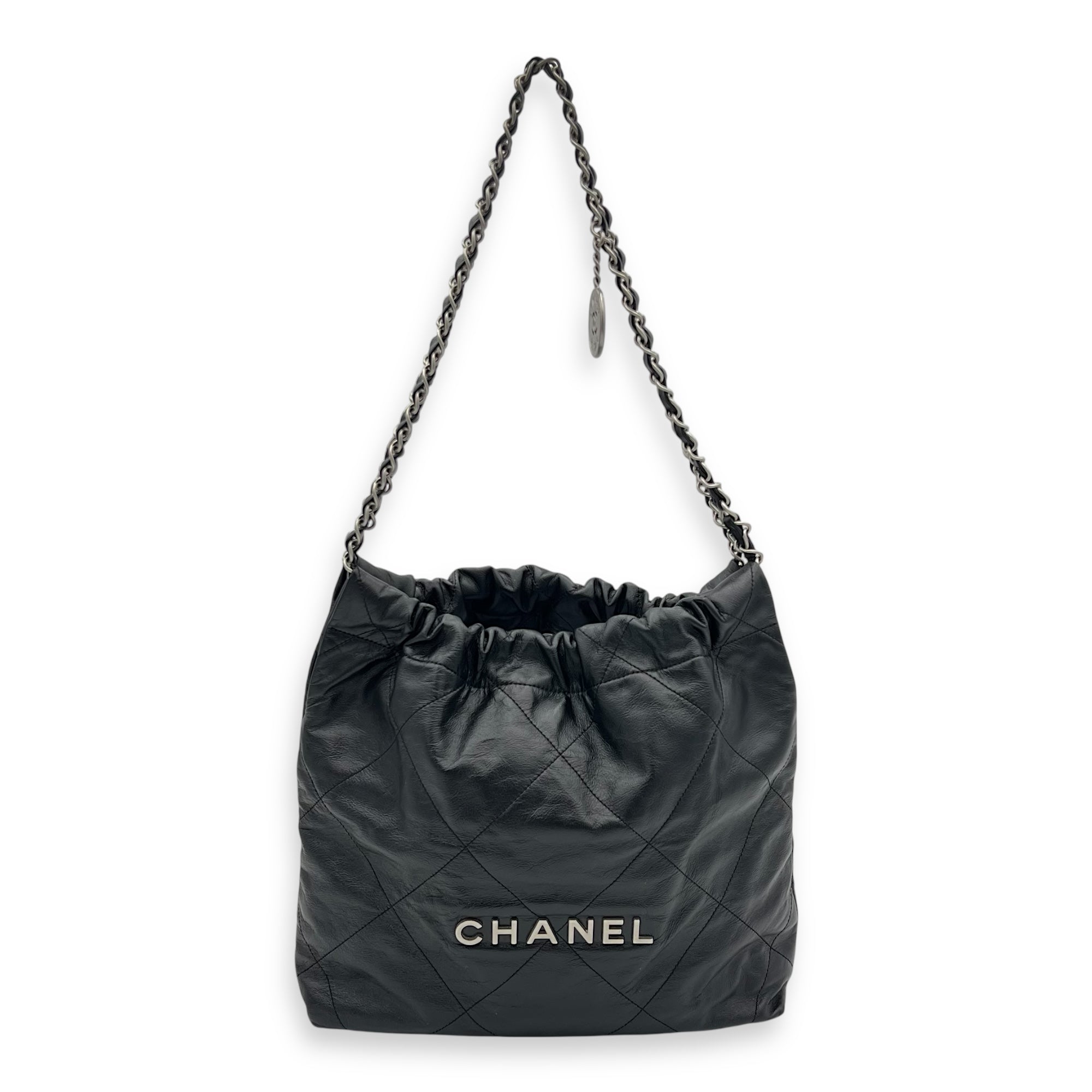 22 Tote Shoulder Bag Small Black in Calfskin, Silver hardware - Image 11