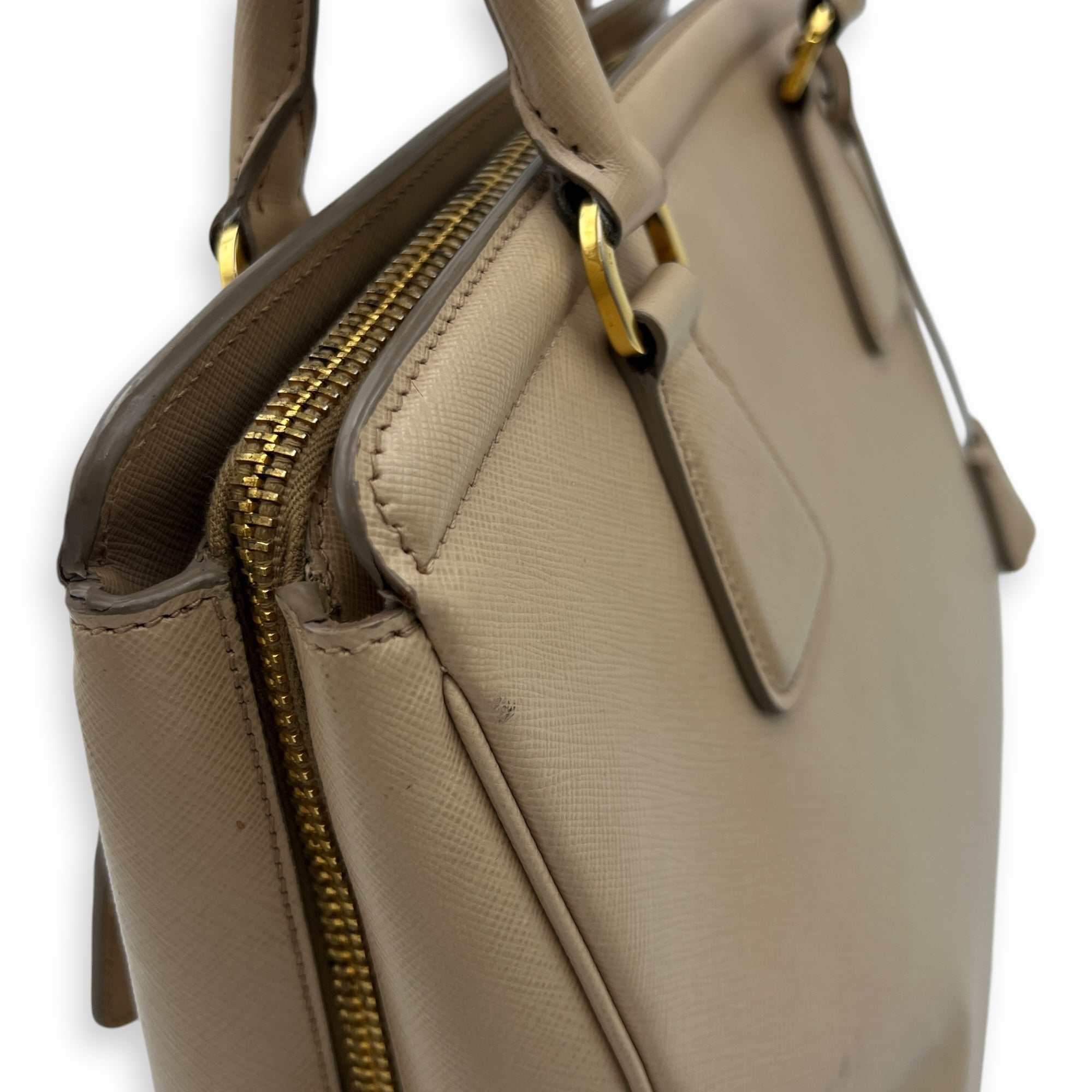 Triangle Top Handle Bag Beige in Calfskin, Gold hardware - Image 10
