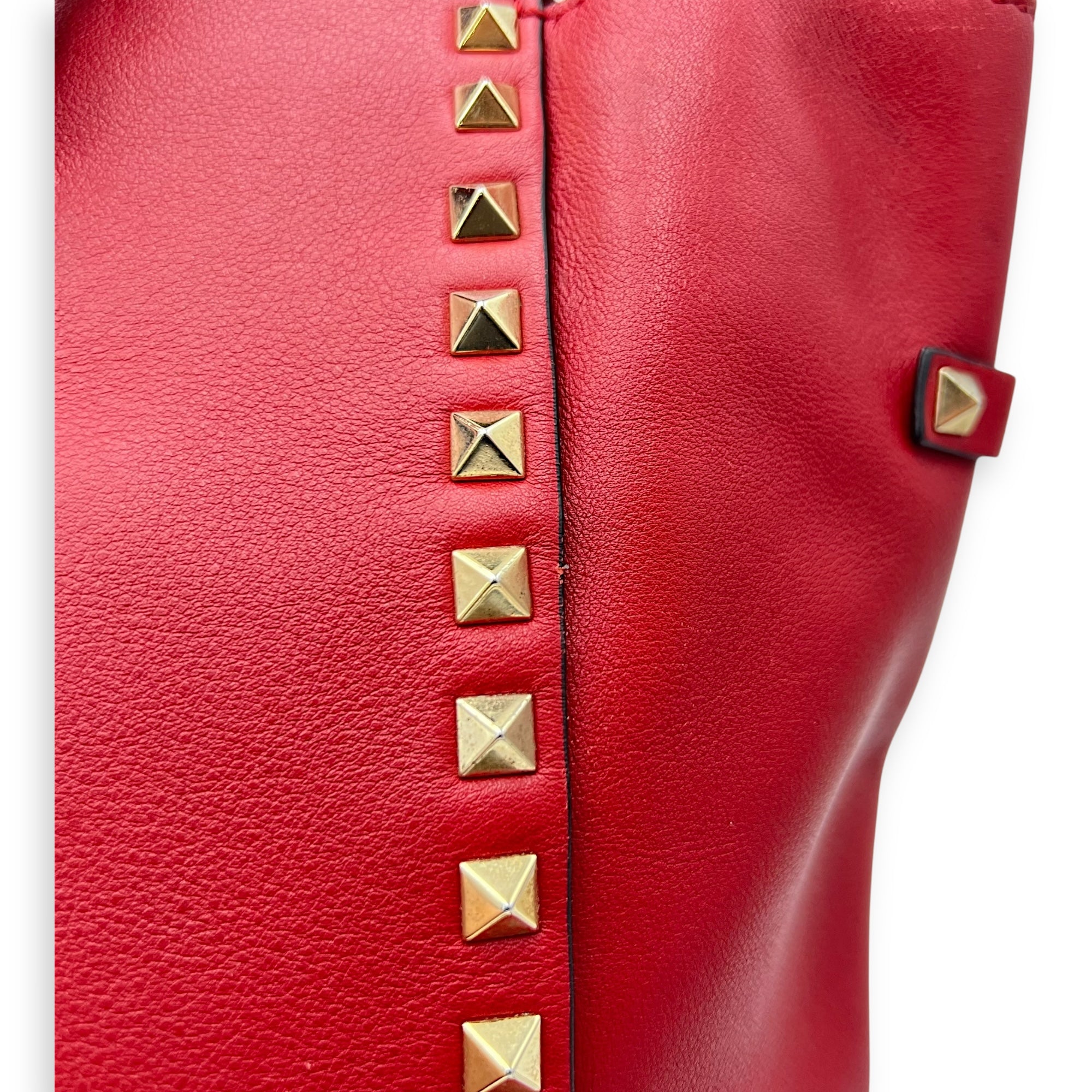 Rockstud Top Handle Bag Red in Calfskin, Gold hardware - Image 10