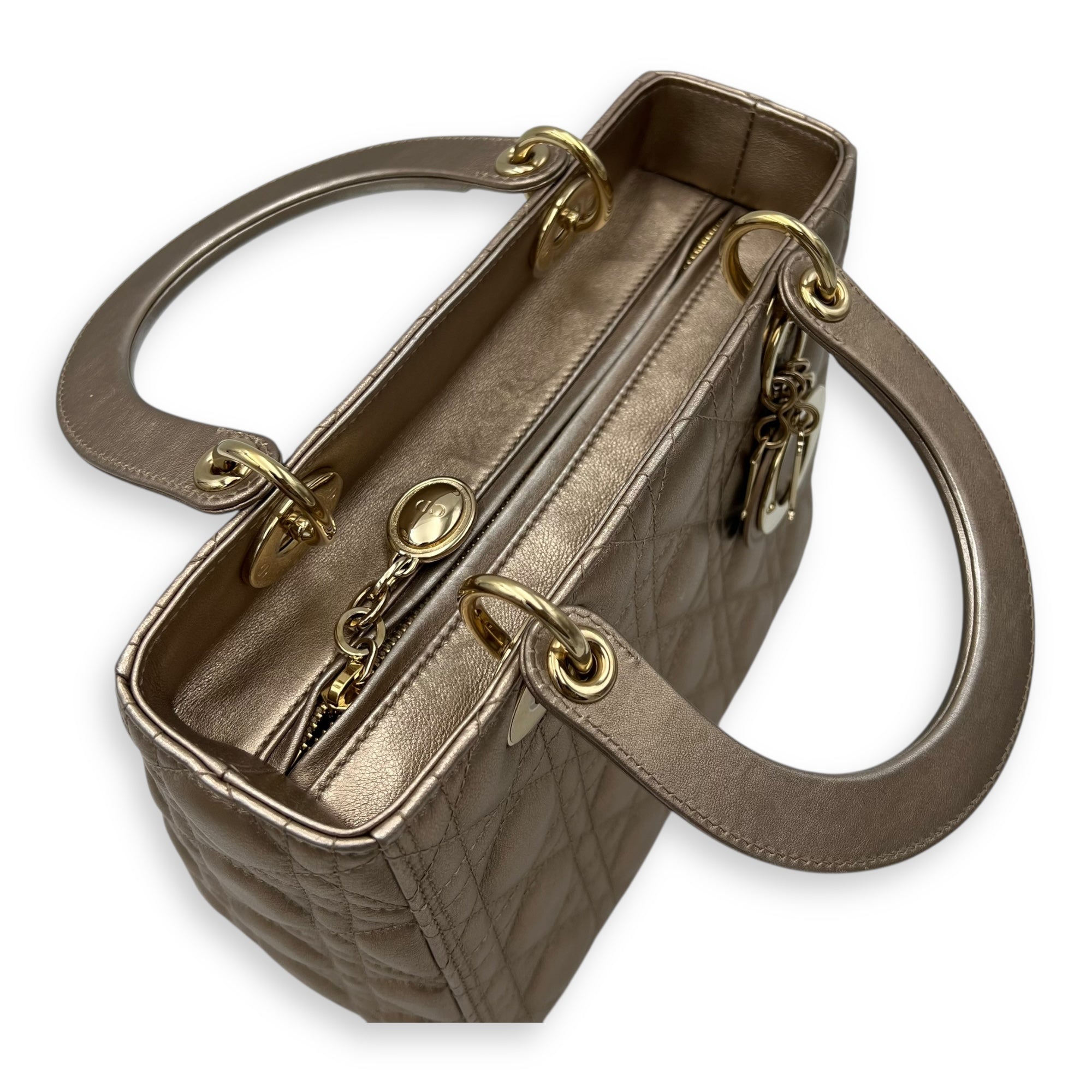 Lady Dior Medium Bronze Top Handle Bag in Lambskin, Gold hardware - Image 10