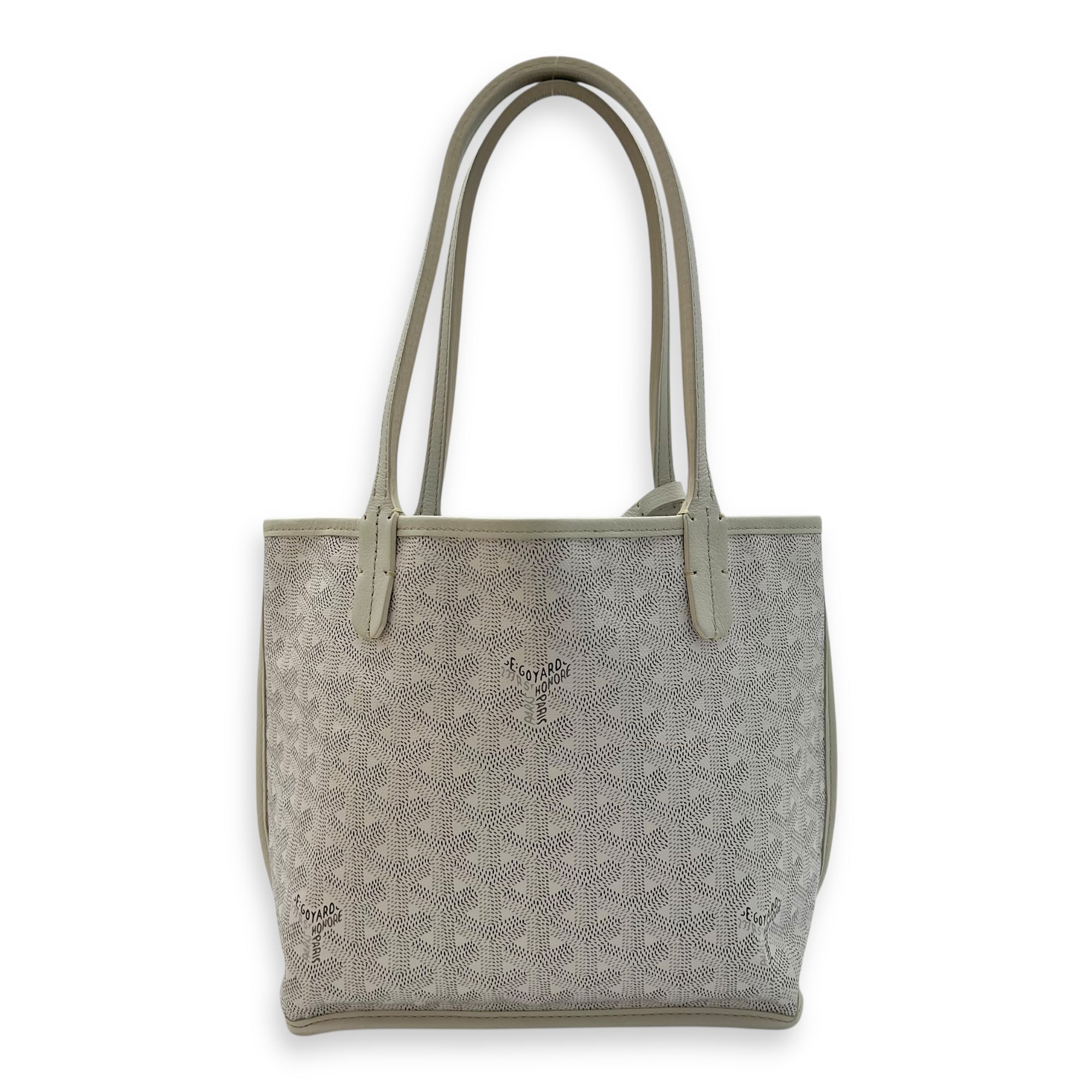 Anjou Tote Bag Mini White in Coated Canvas, Silver hardware