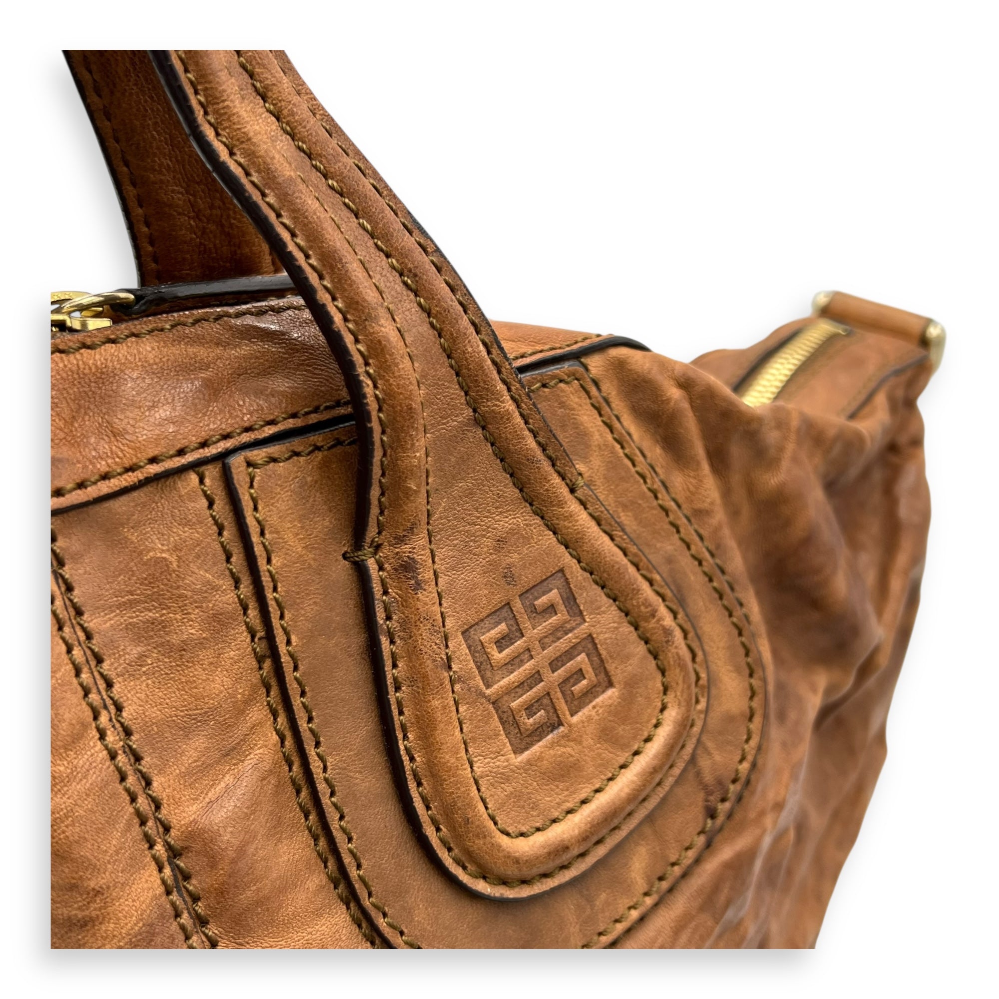 Nightingale Medium Brown Top Handle Bag in Distressed Leather, Gold hardware - Image 10