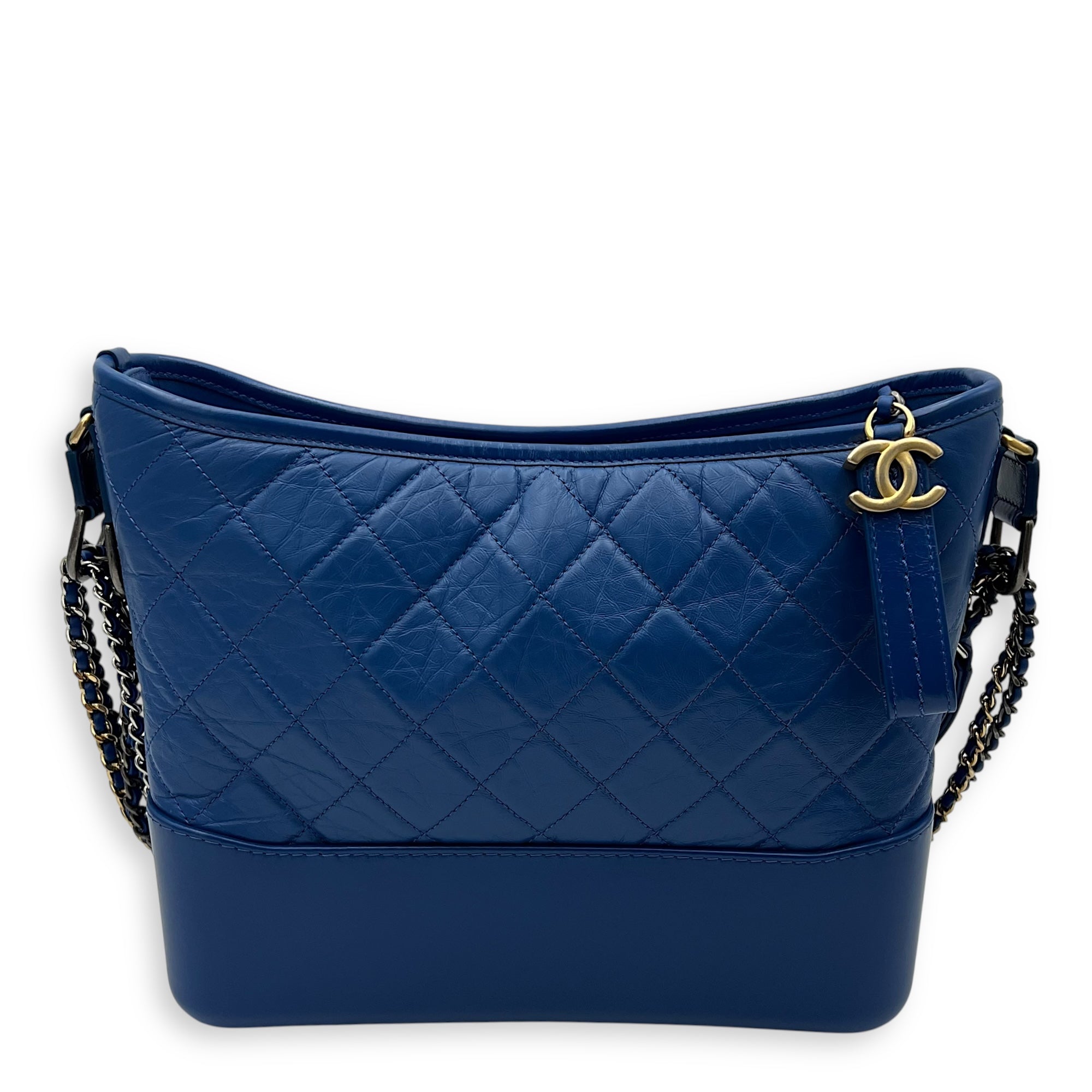 Gabrielle Shoulder Bag Medium Blue in Calfskin, Mixed hardware