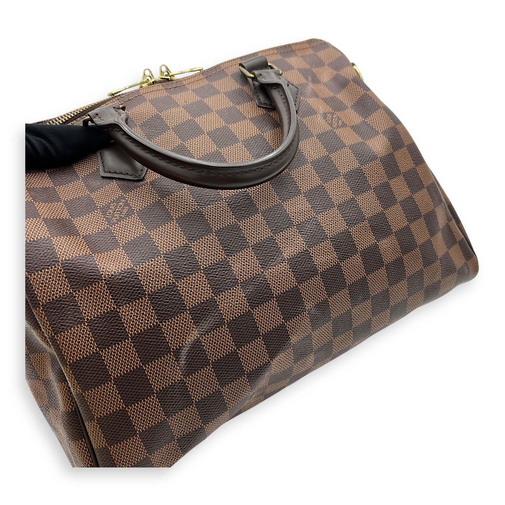 Speedy Bandouliere Top Handle Bag 30 Brown in Coated Canvas, Gold hardware - Image 10