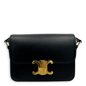 Triomphe Teen Black Crossbody Bag in Box Calfskin, Gold hardware