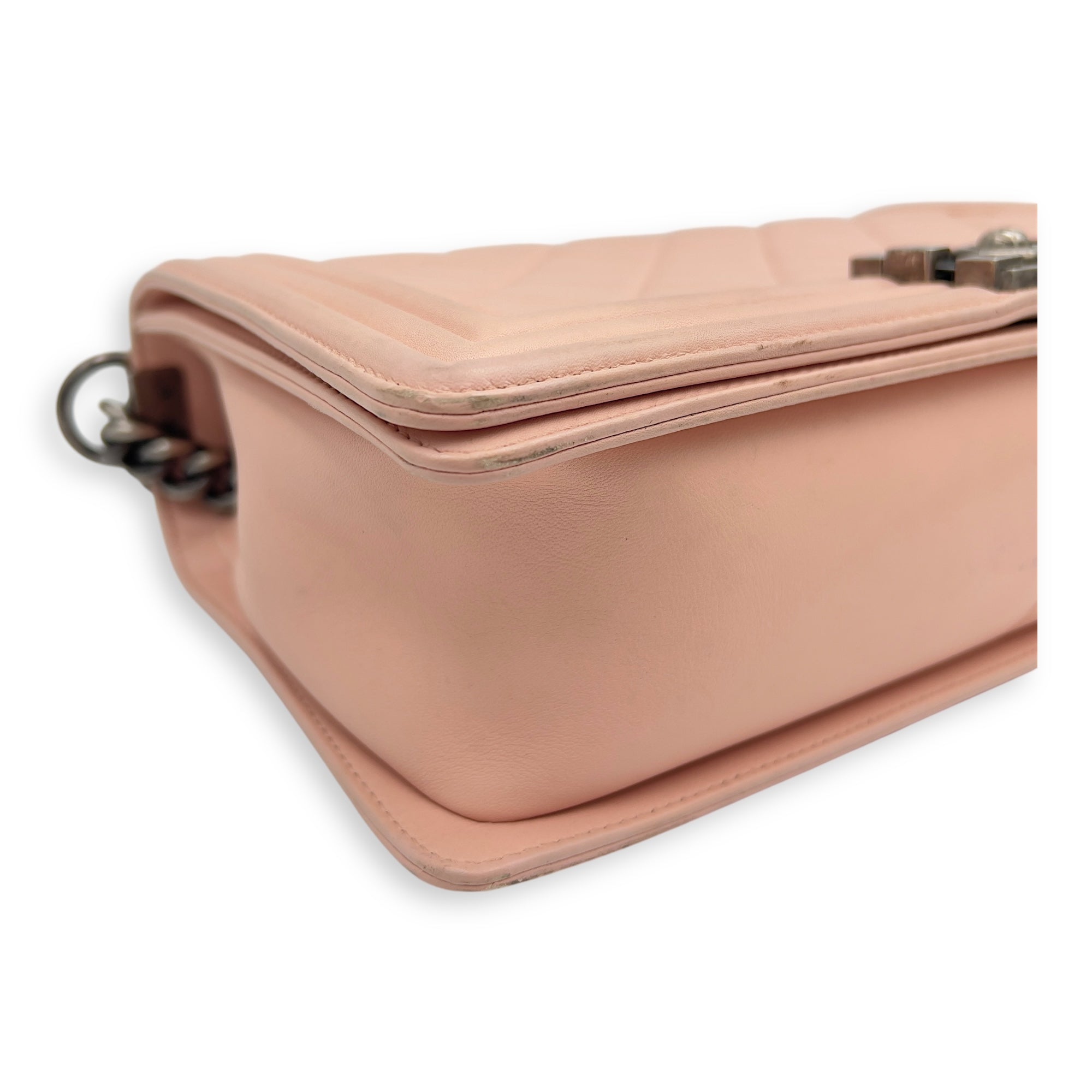 Boy Medium Pink Shoulder Bag in Calfskin, Ruthenium hardware - Image 10