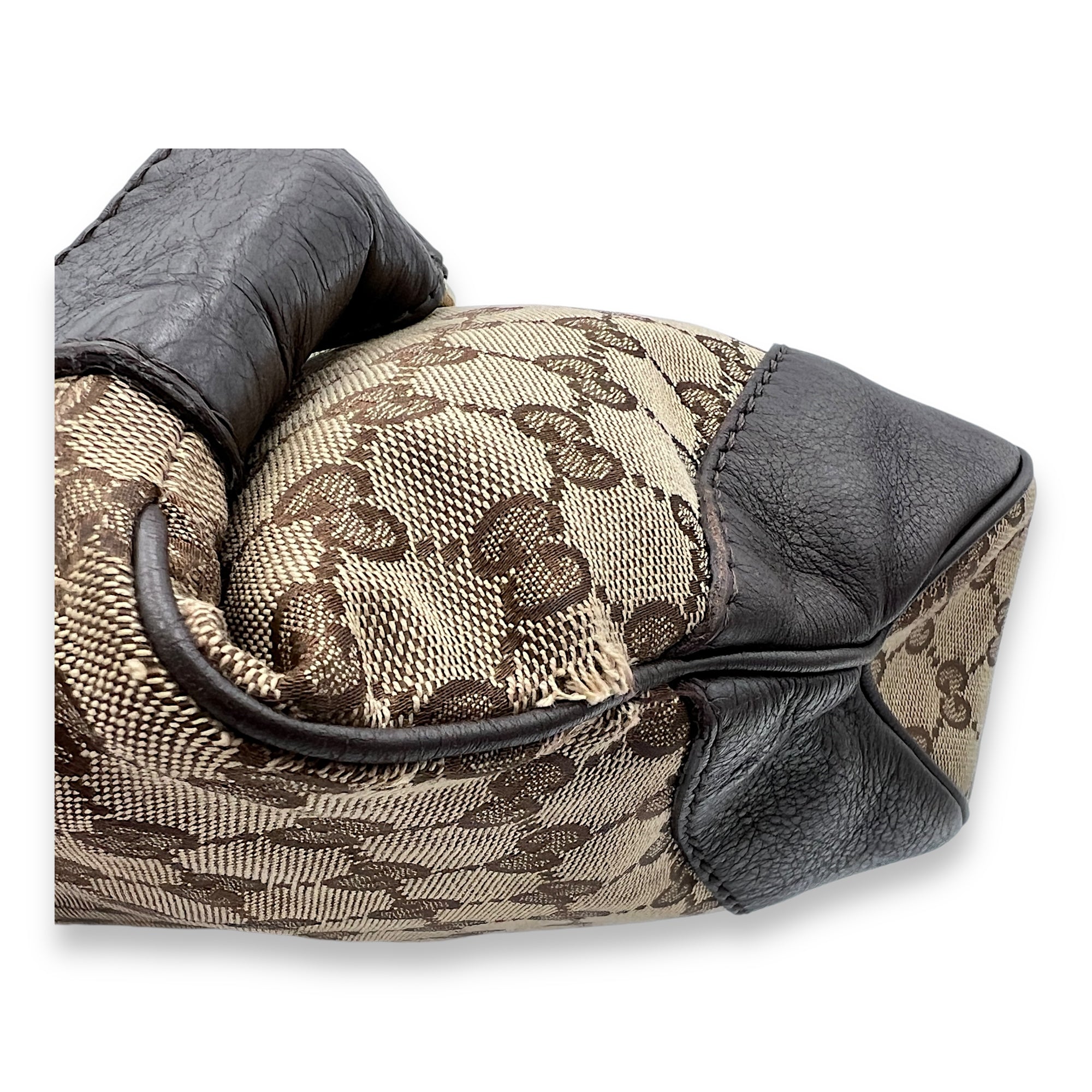 Shoulder Bag Brown in Jacquard, Light Gold hardware - Image 11