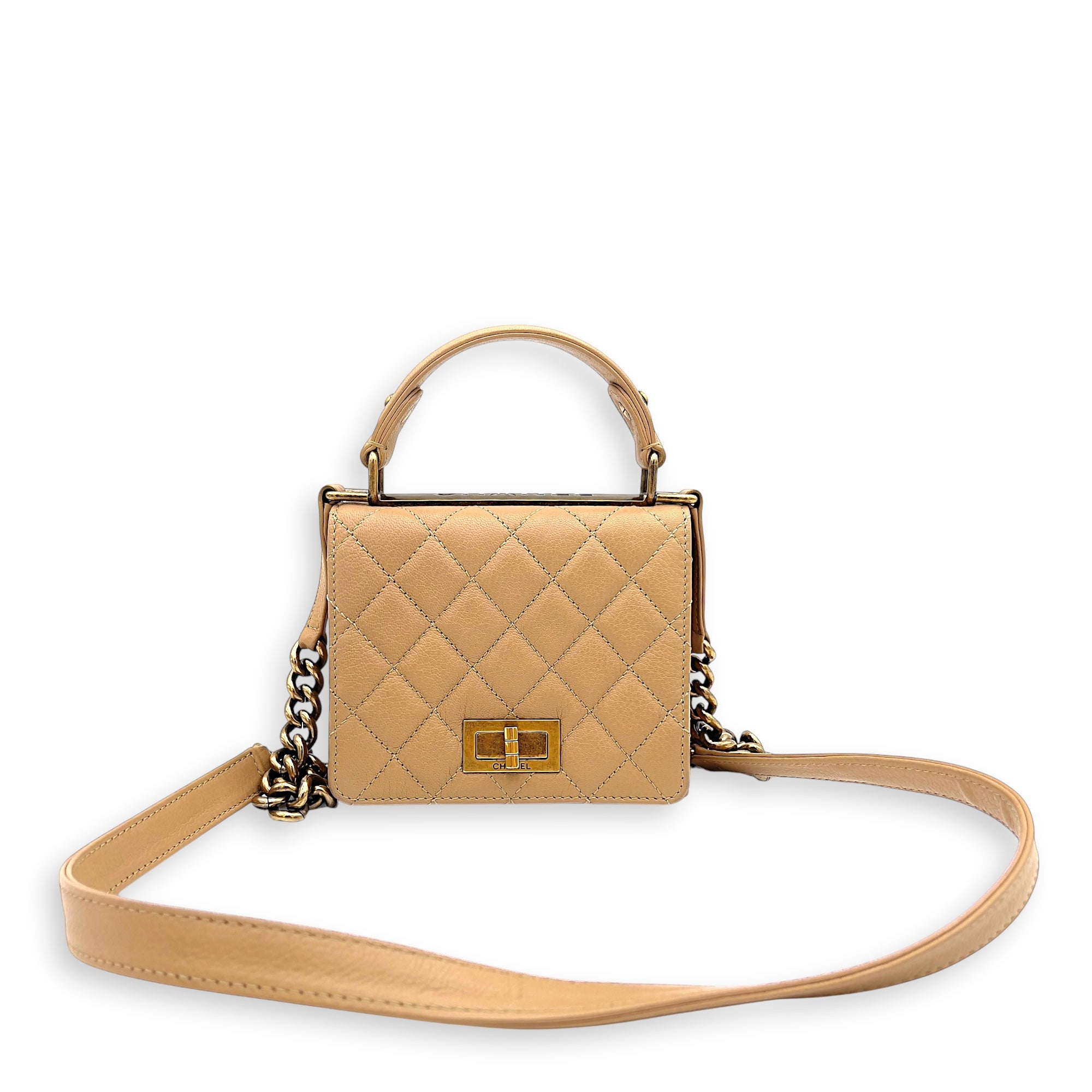 Rita Top Handle Bag Brown in Calfskin, Gold hardware - Image 11