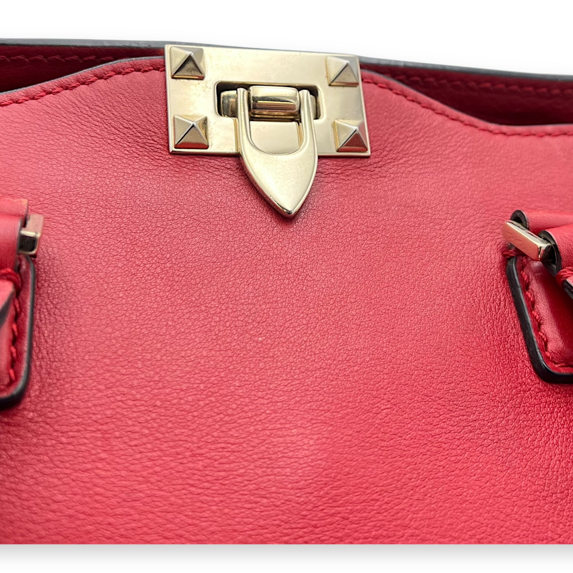 Rockstud Top Handle Bag Red in Calfskin, Gold hardware - Image 11