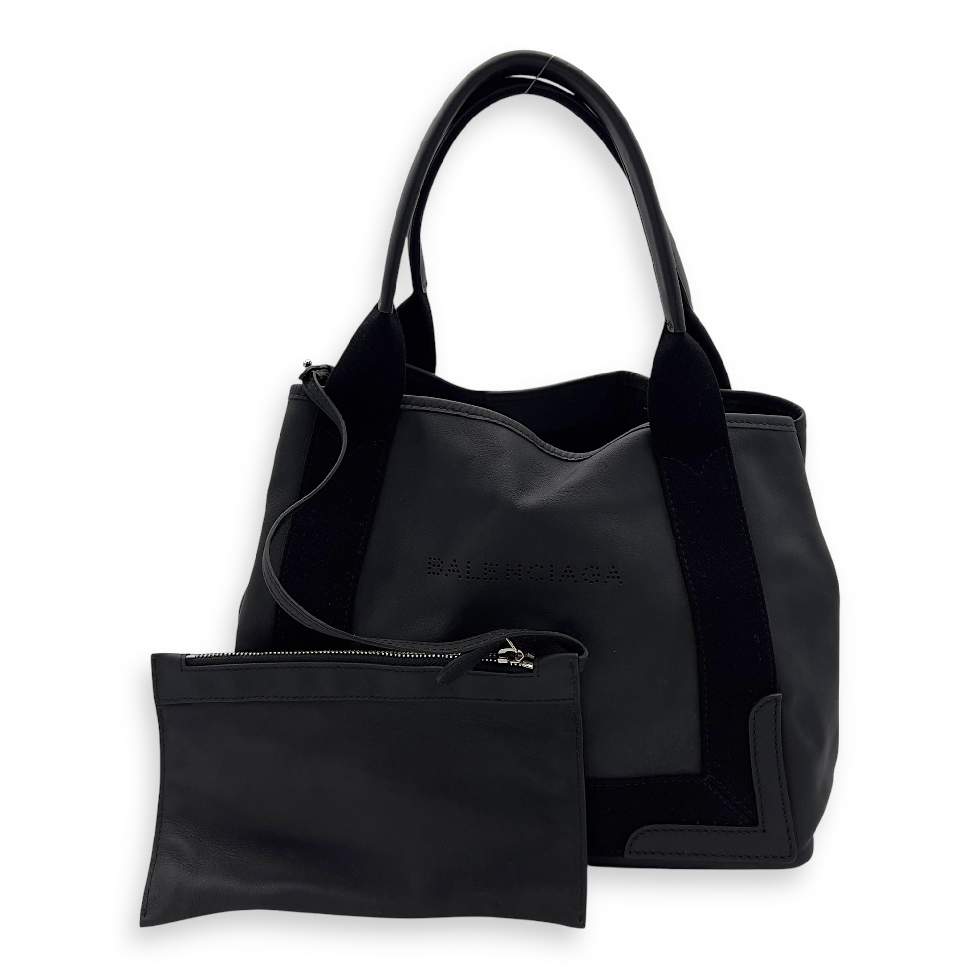 Cabas Tote Bag Black in Calfskin, Silver hardware - Image 11