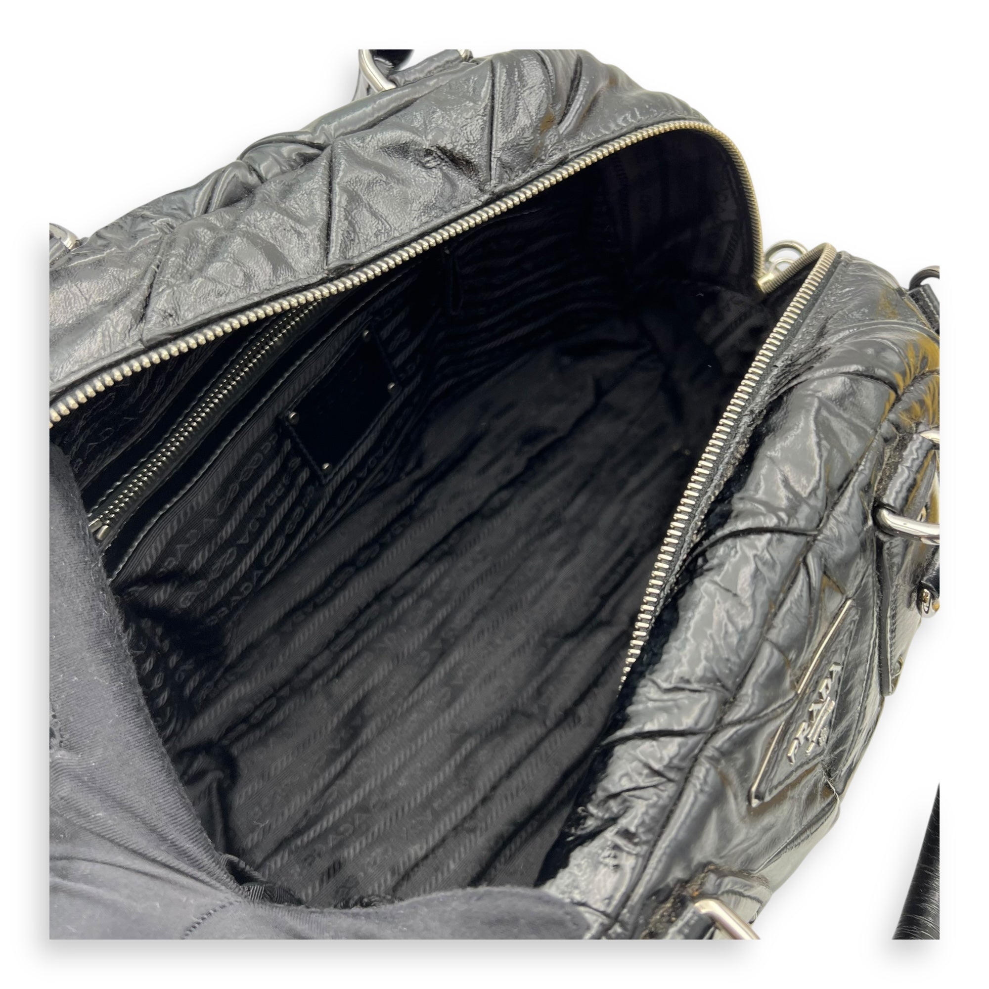 Quilted Top Handle Bag Black in Glazed Calfskin, Silver hardware - Image 12