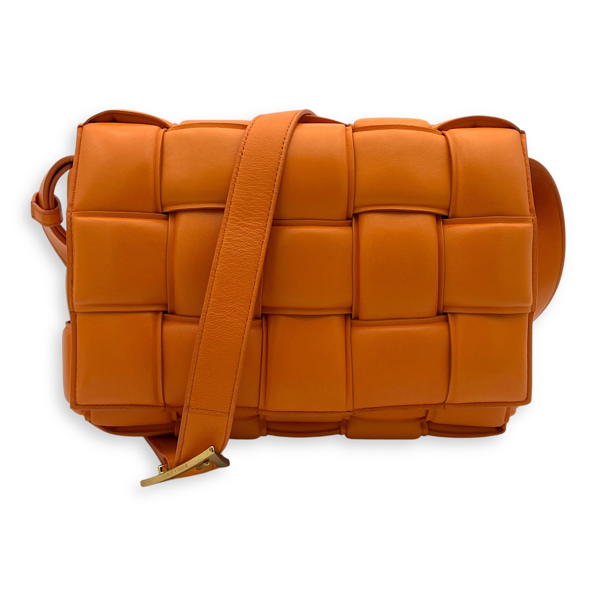 Cassette Shoulder Bag Orange in Lambskin, Gold hardware - Image 12