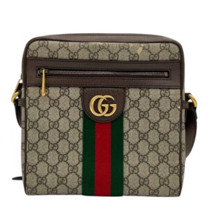 Ophidia Crossbody Bag Brown in Monogram Coated Canvas, Gold hardware