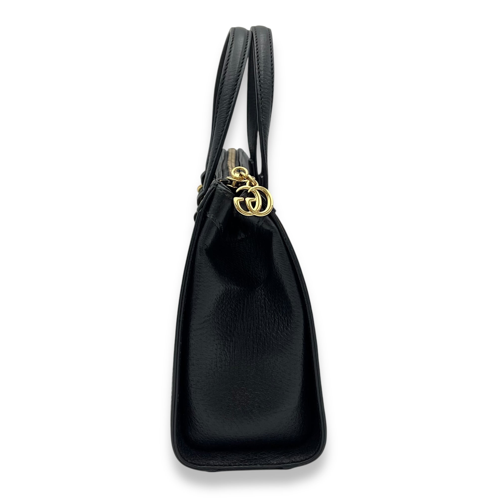 Ophidia Top Handle Bag Black in Calfskin, Gold hardware - Image 4