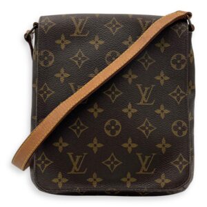 Musette Salsa Brown Crossbody Bag in Monogram Coated Canvas, Gold hardware