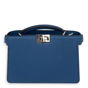 ISeeU Petite Blue Top Handle Bag in Calfskin, Silver hardware