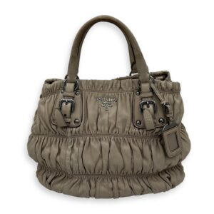 Gaufre White Top Handle Bag in Lambskin, Silver hardware