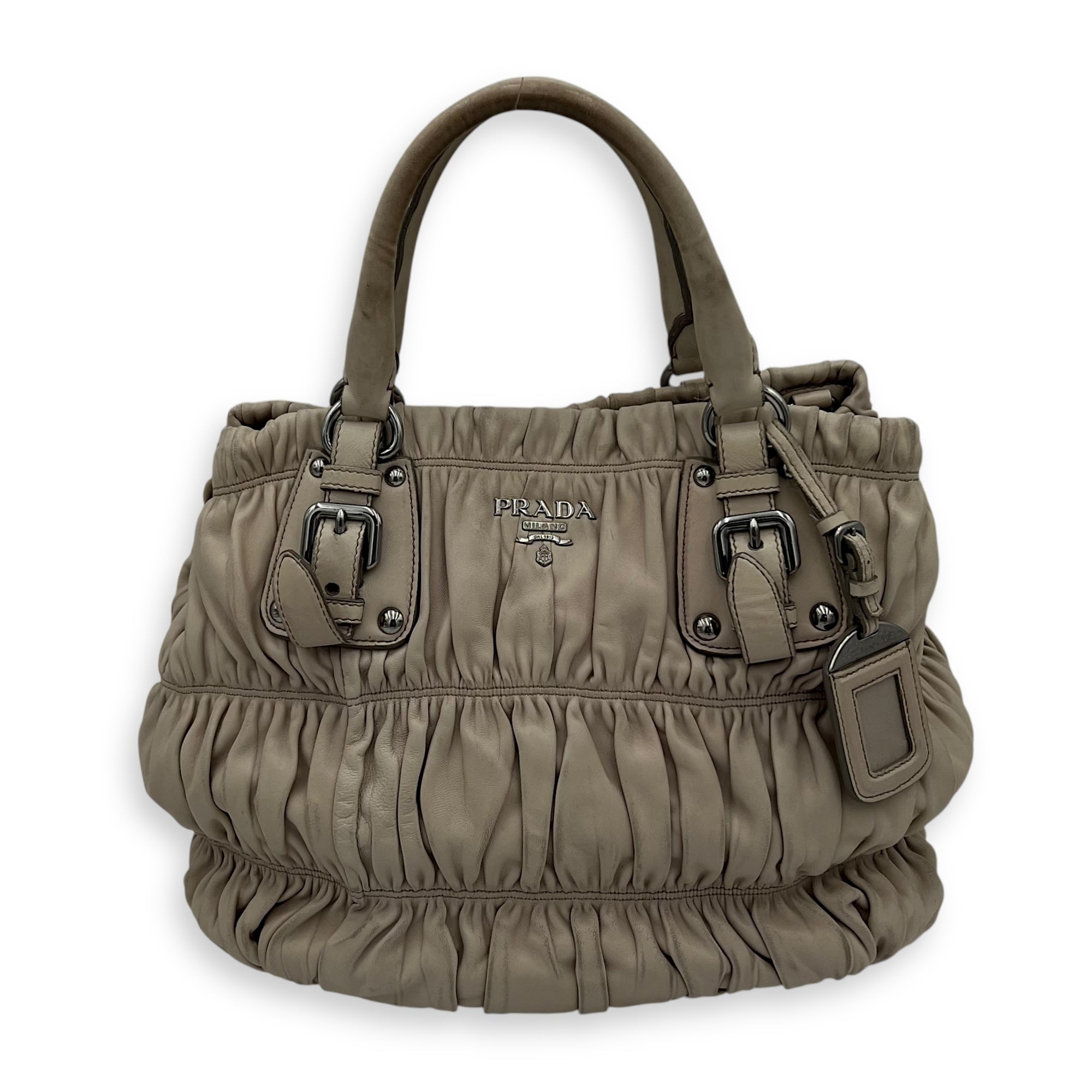 Gaufre White Top Handle Bag in Lambskin, Silver hardware