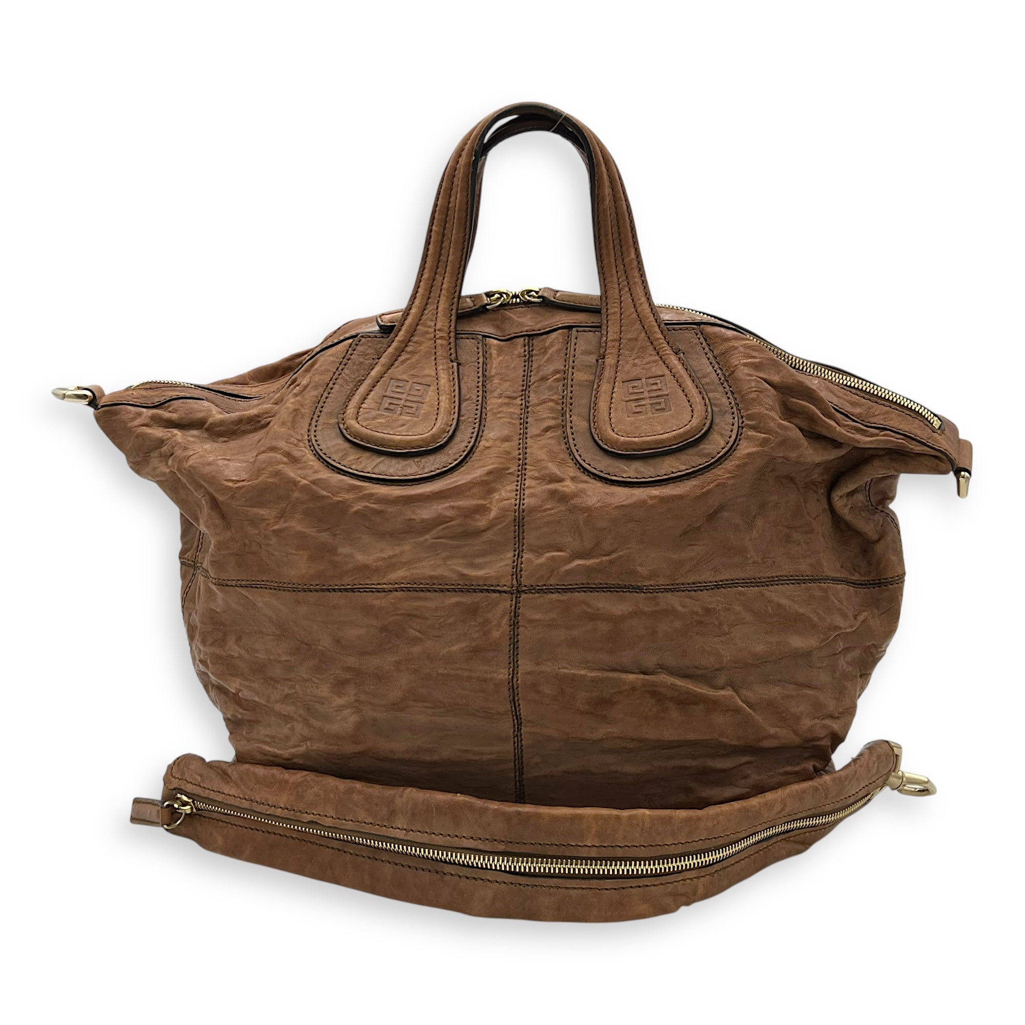 Nightingale Medium Brown Top Handle Bag in Distressed Leather, Gold hardware - Image 14