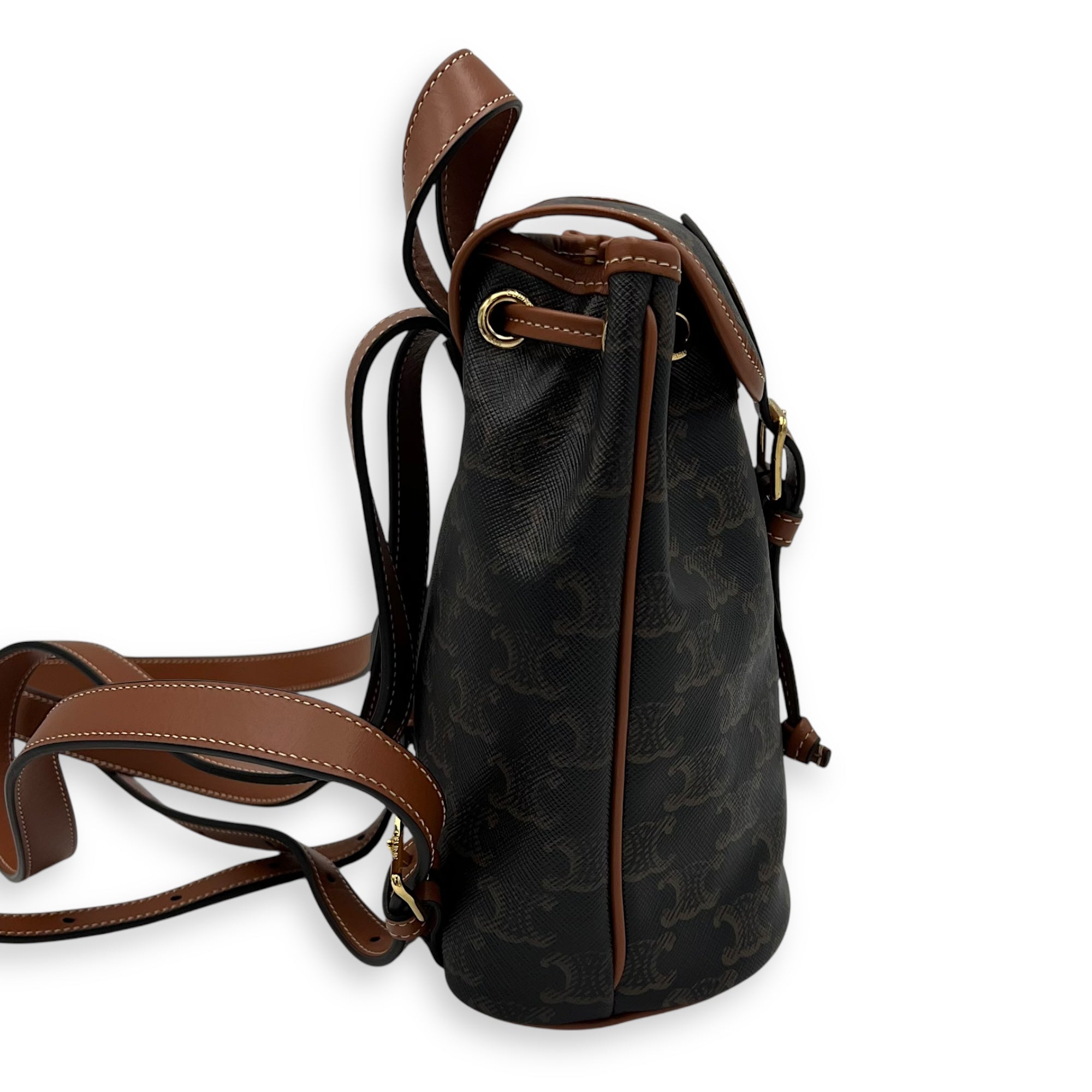 Folco Backpack Brown in Coated Canvas, Gold hardware - Image 4