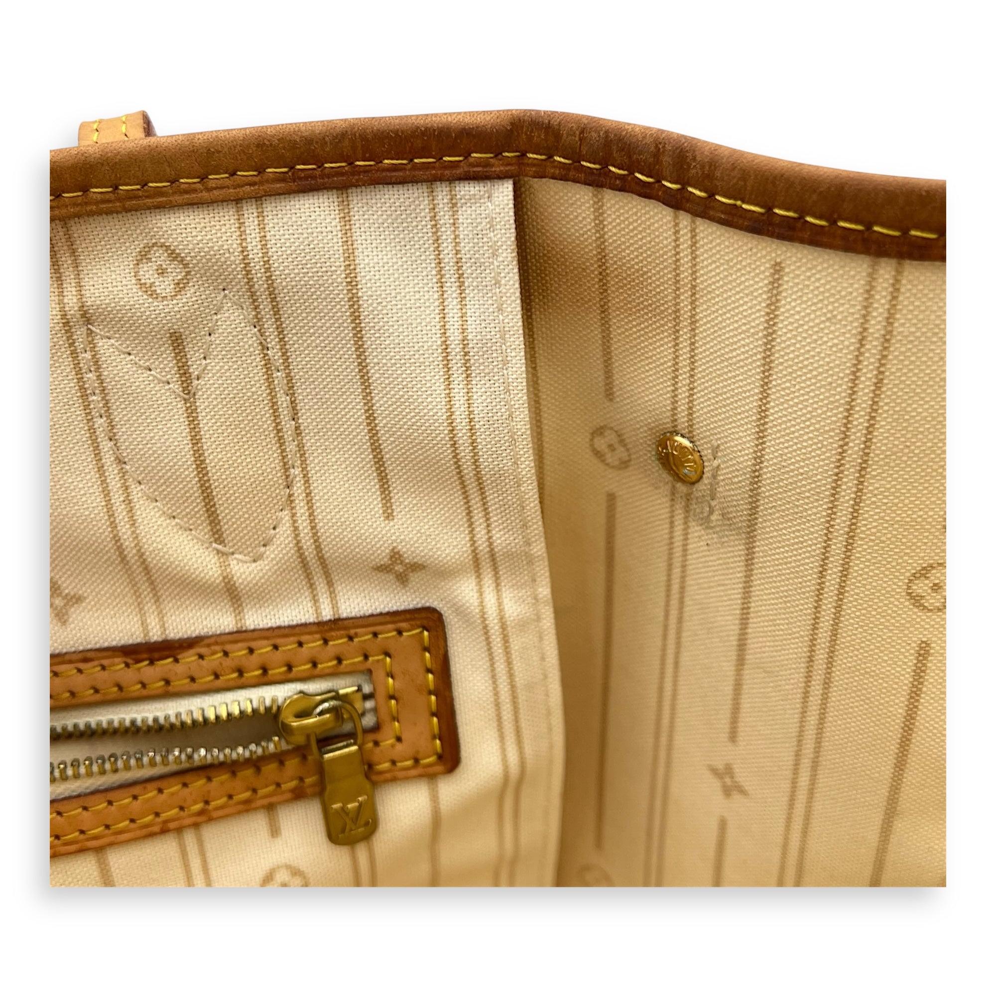 Neverfull Tote Bag White in Coated Canvas, Gold hardware - Image 11