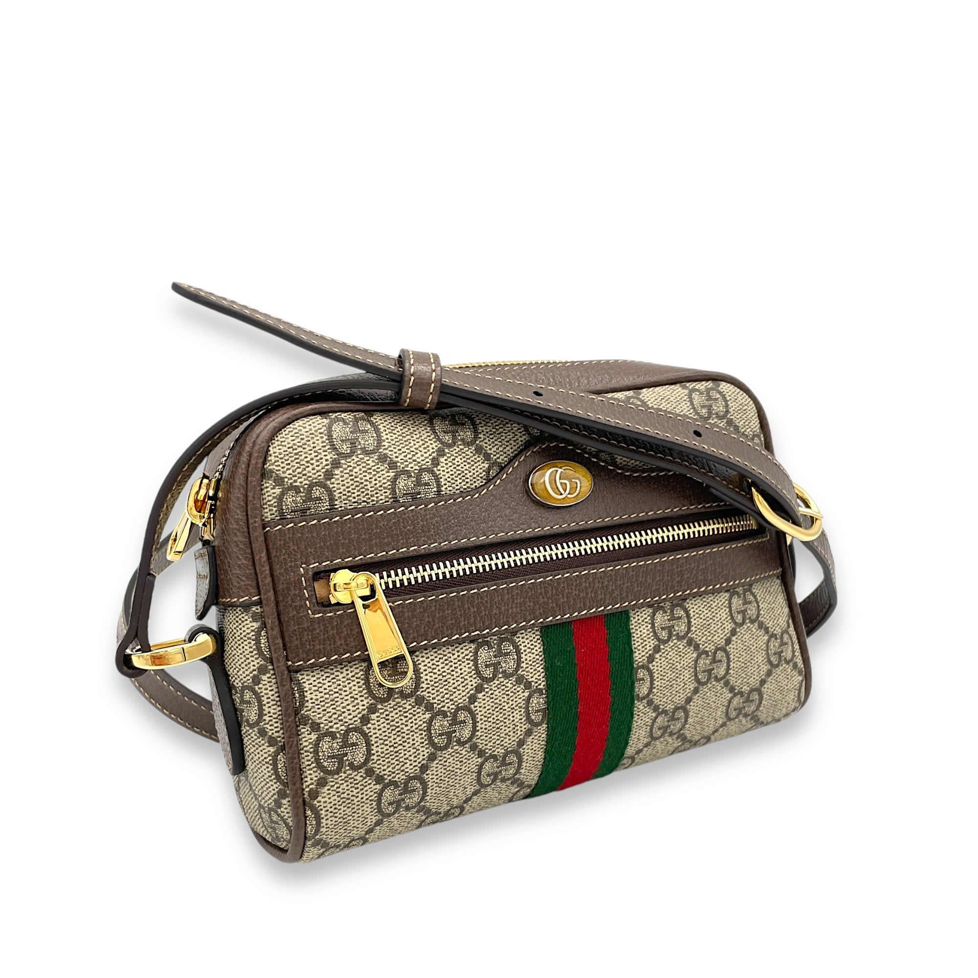 GG Supreme Web Ophidia Brown Crossbody Bag in Monogram Coated Canvas, Gold hardware - Image 4