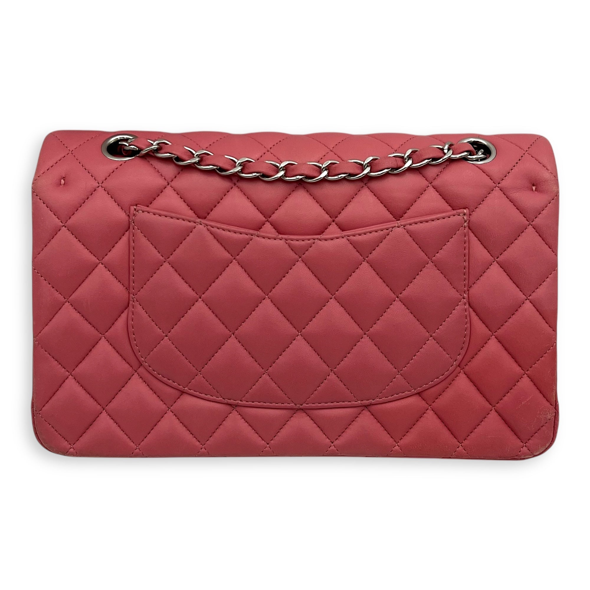 Classic Medium Pink Shoulder Bag in Lambskin, Silver hardware - Image 3
