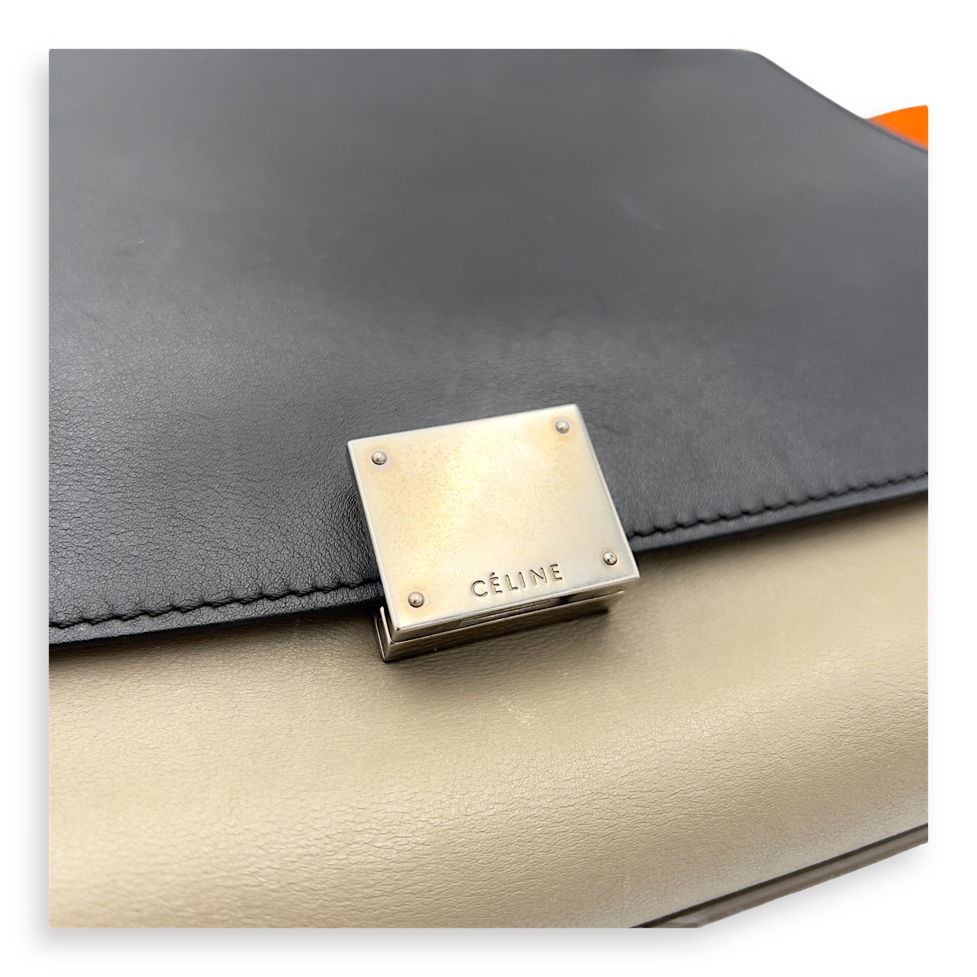 Trapeze Top Handle Bag Medium Black in Calfskin, Silver hardware - Image 15