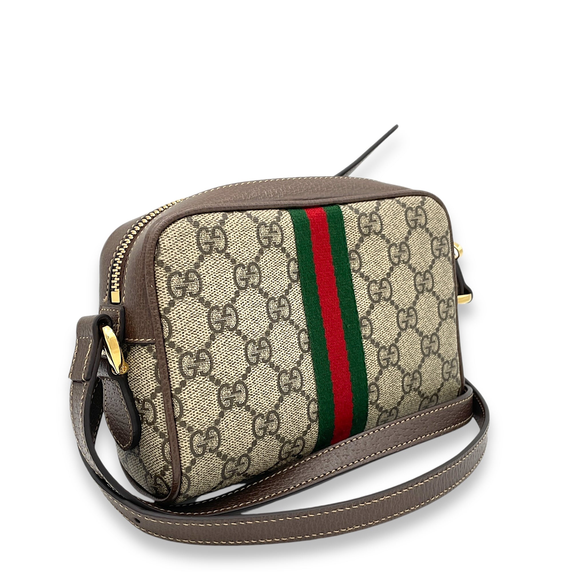 GG Supreme Web Ophidia Brown Crossbody Bag in Monogram Coated Canvas, Gold hardware - Image 5