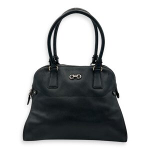 Darina Black Top Handle Bag in Calfskin, Silver hardware