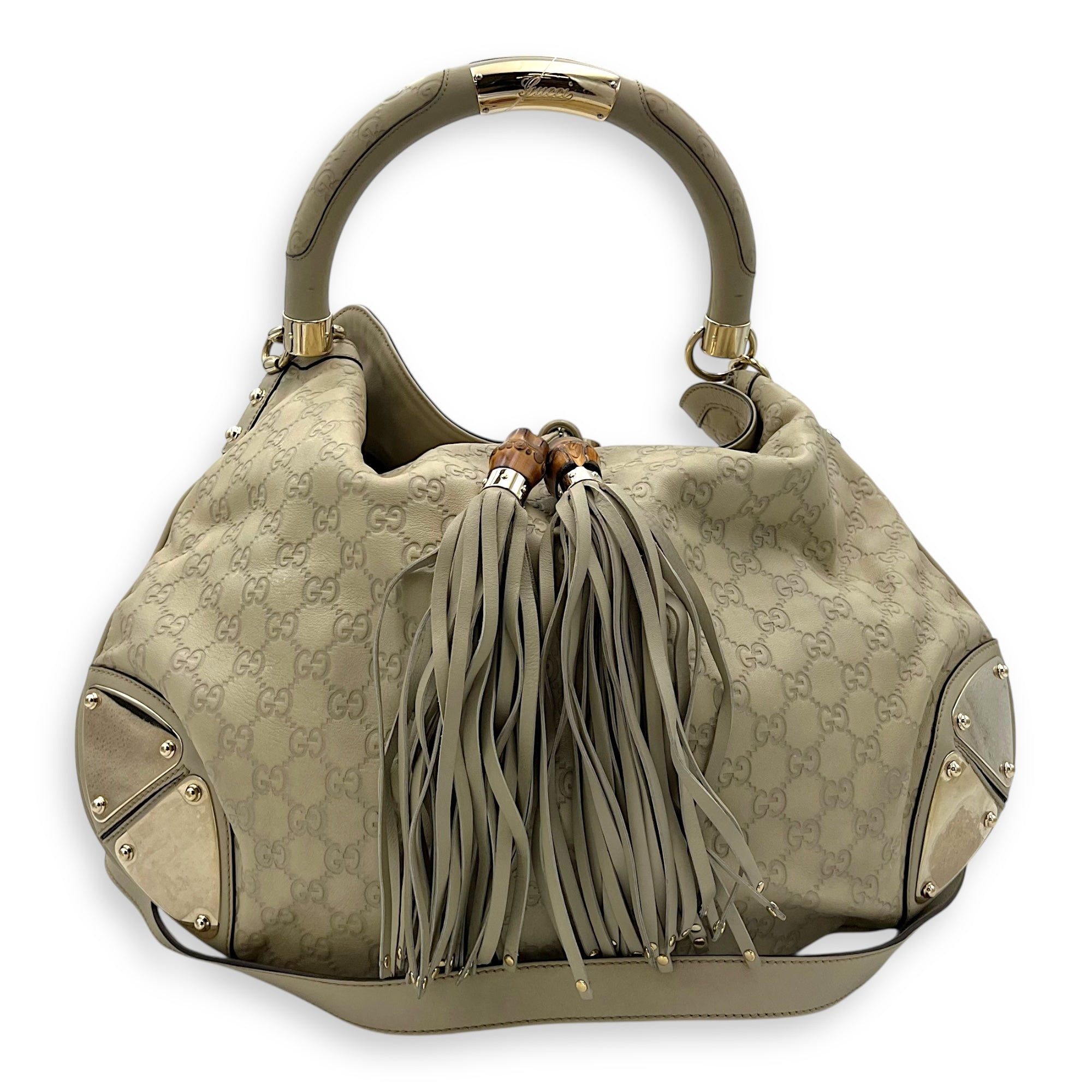Babouska Indy White Top Handle Bag in Guccissima Leather, Gold hardware - Image 16