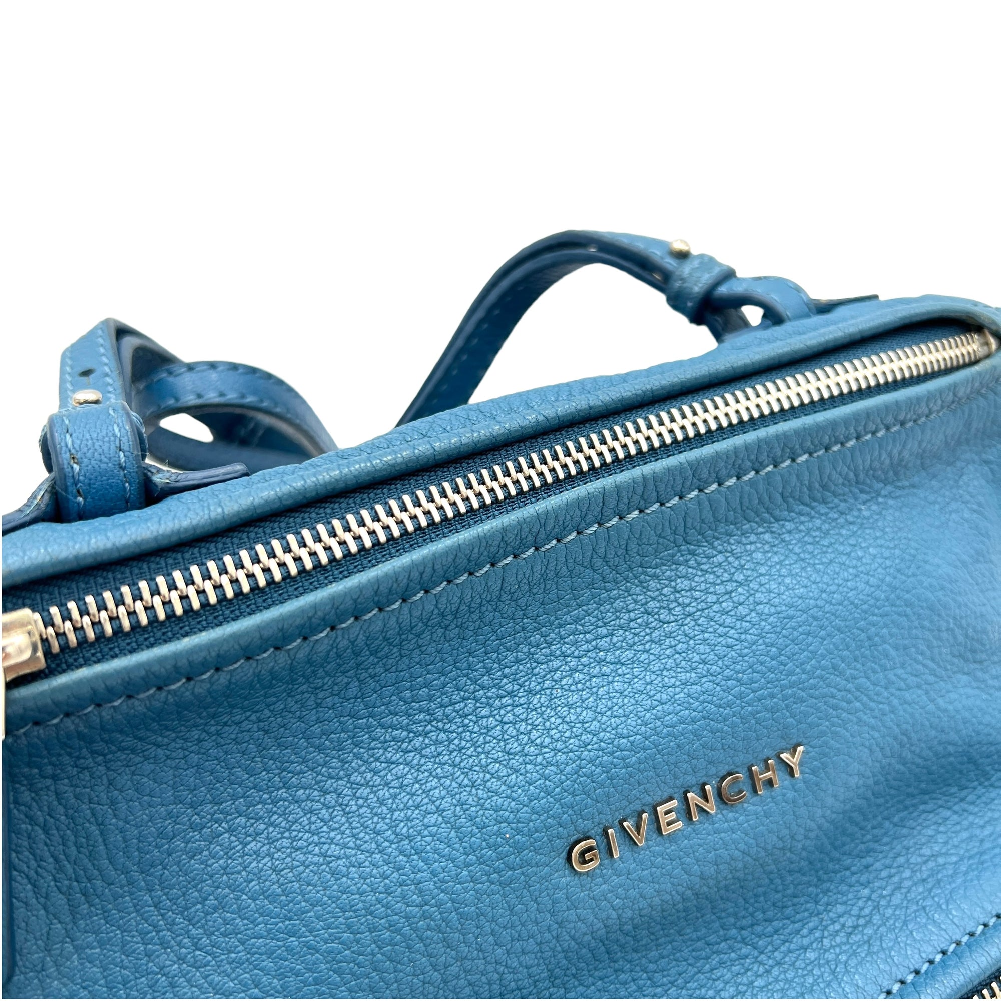 Pandora Crossbody Bag Mini Blue in Calfskin , Silver Hardware - Image 7