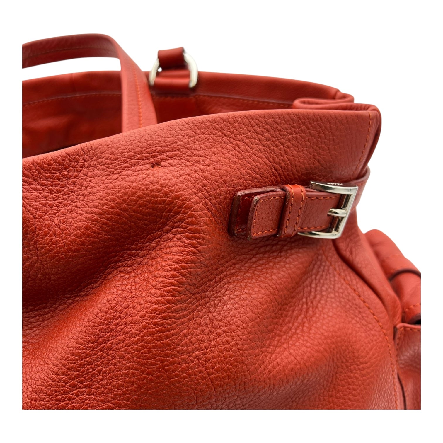 Vitello Daino Red Shoulder Bag in Calfskin, Silver hardware - Image 11