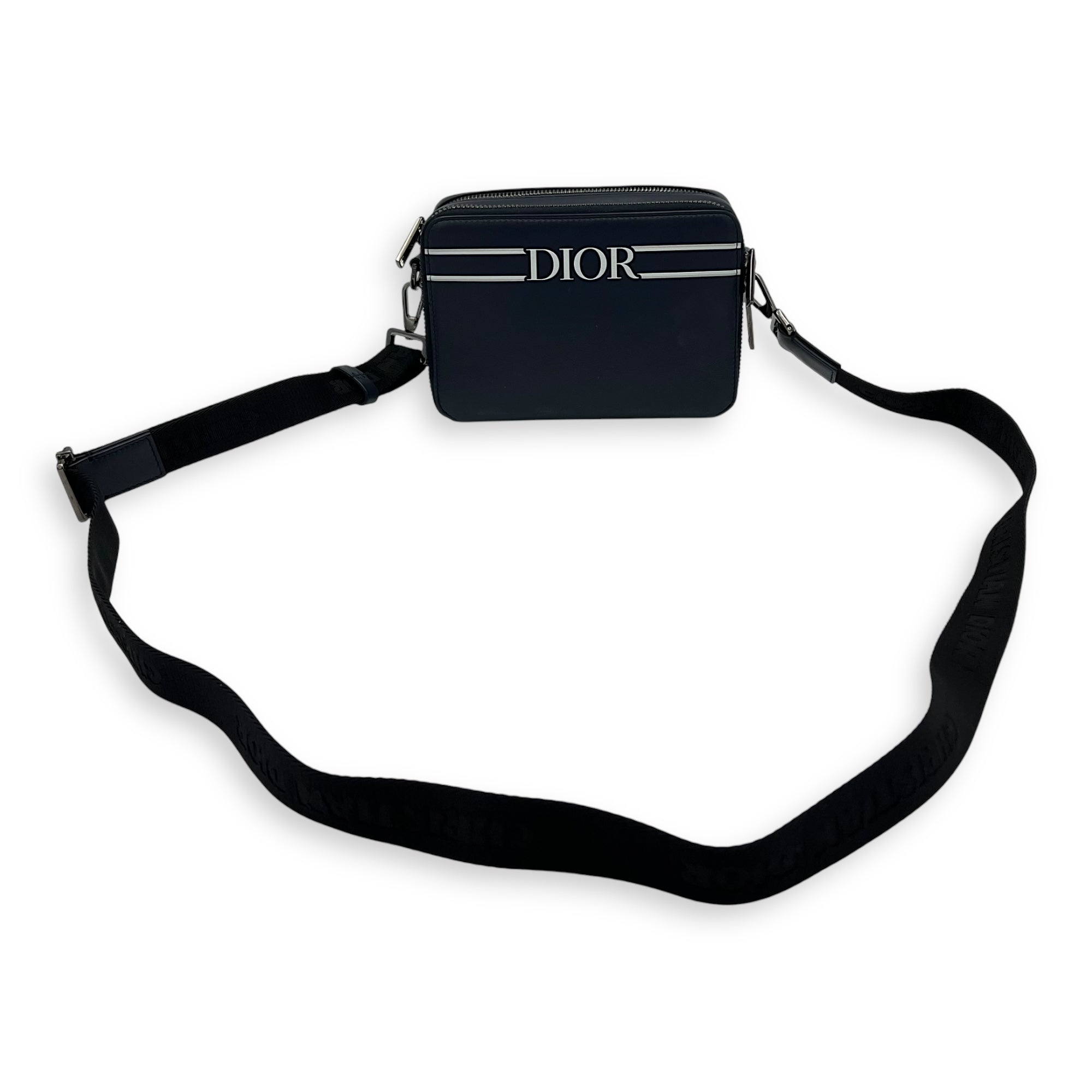 x Descente Double Zip Blue Crossbody Bag in Calfskin, Silver hardware - Image 18