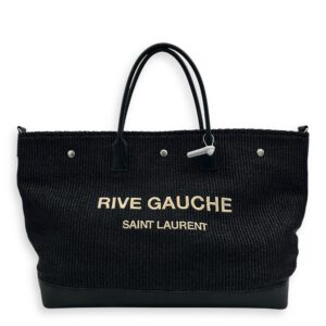 Rive Gauche Maxi Black Tote Bag in Raffia, Silver hardware