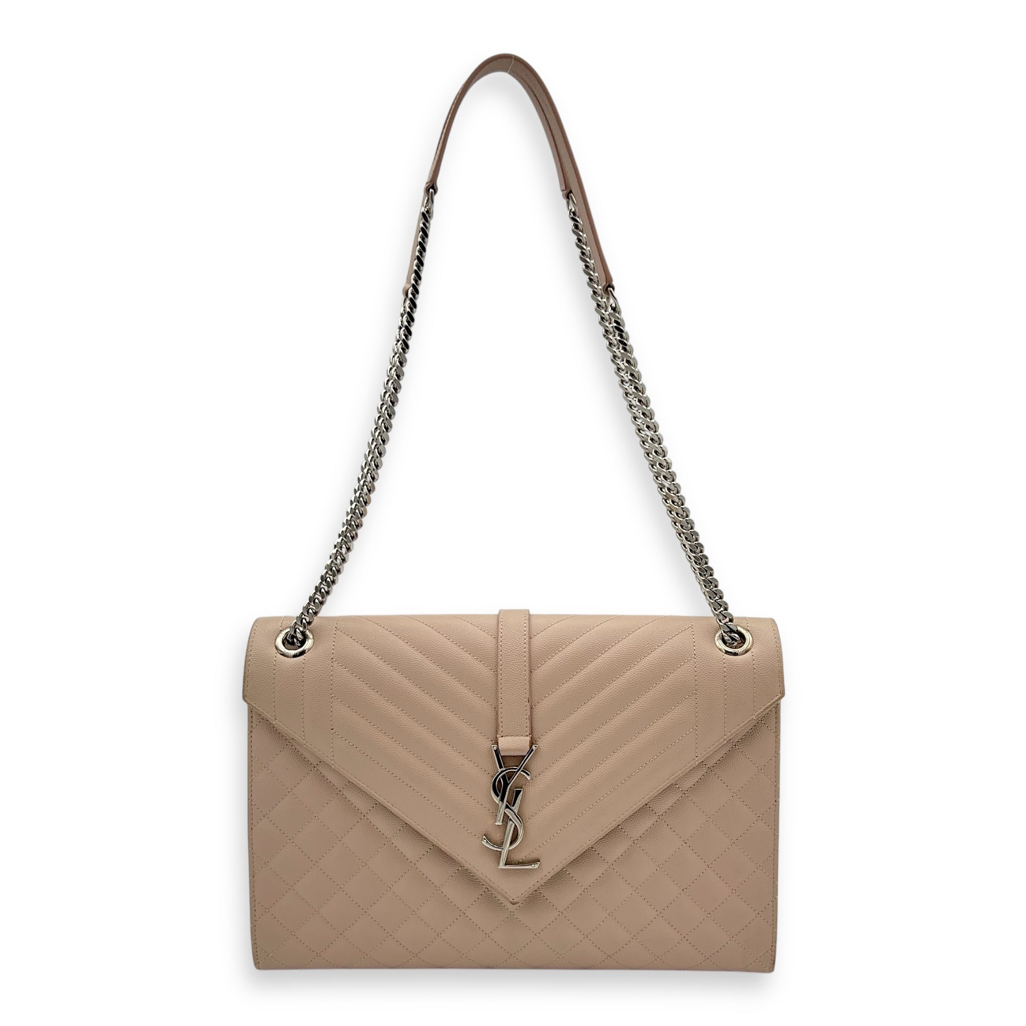 Envelope Shoulder Bag Large Pink in Caviar Leather, Silver hardware - Image 17