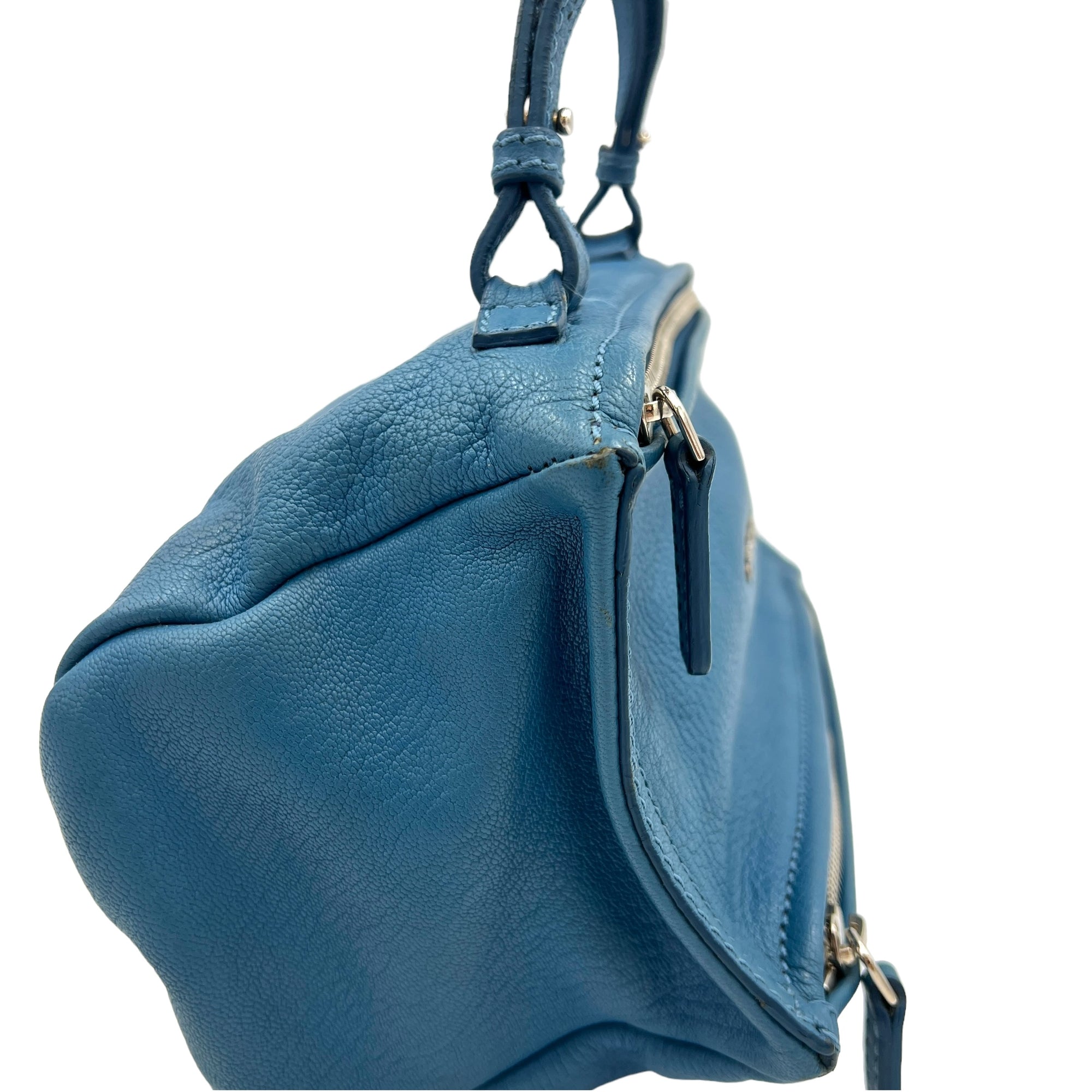 Pandora Crossbody Bag Mini Blue in Calfskin , Silver Hardware - Image 9