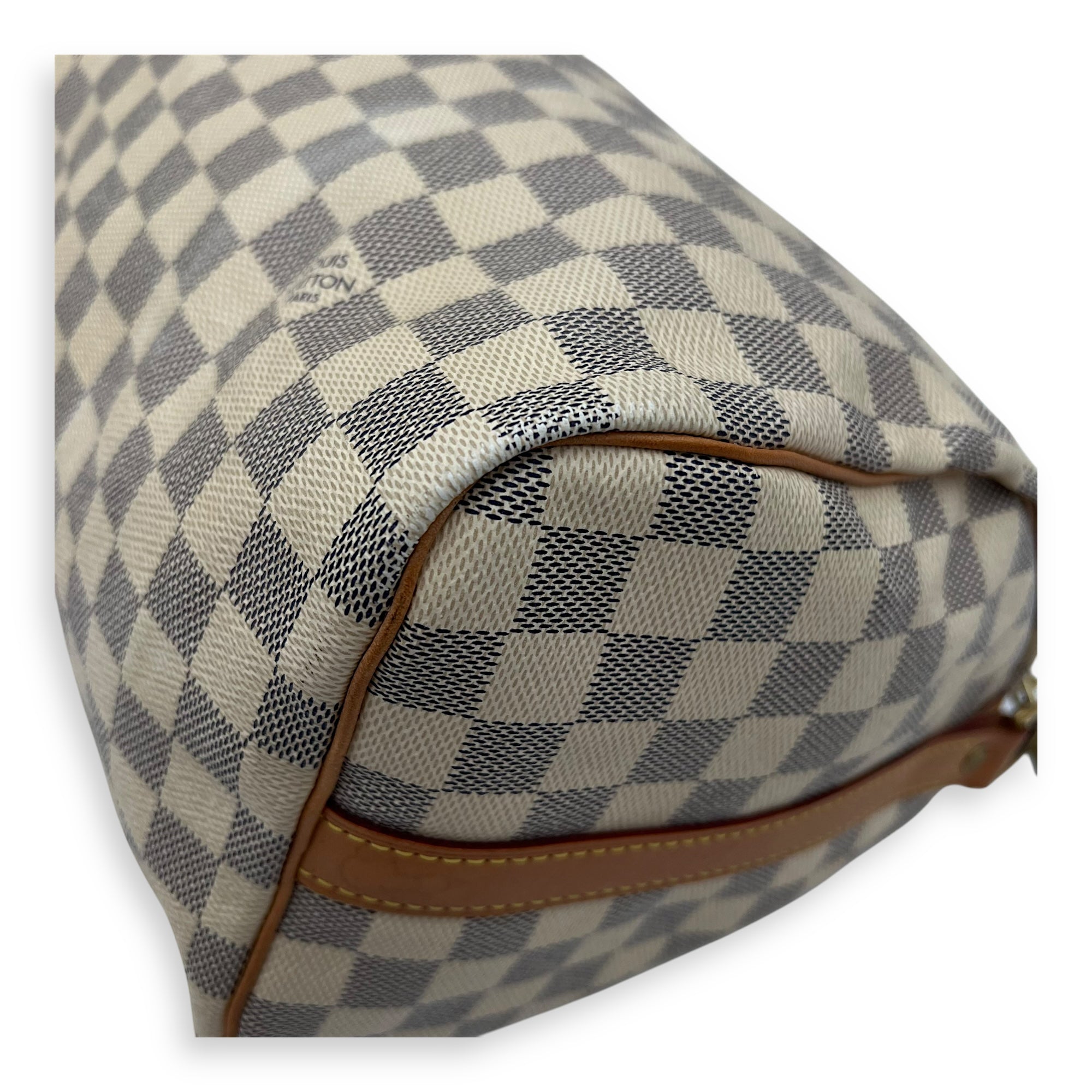 Speedy Bandouliere 30 Damier Azur Top Handle Bag in Coated Canvas, Gold hardware - Image 13