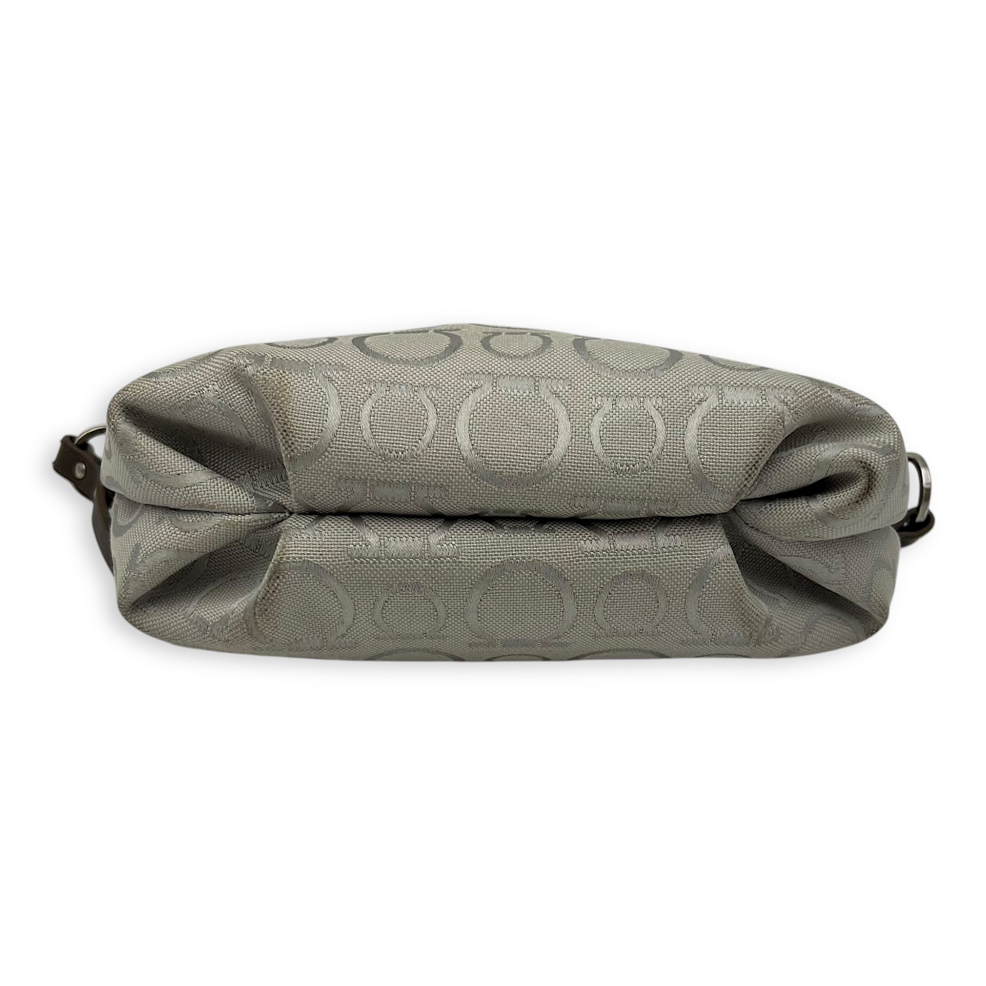 Gancini White Shoulder Bag in Canvas, Silver hardware - Image 6