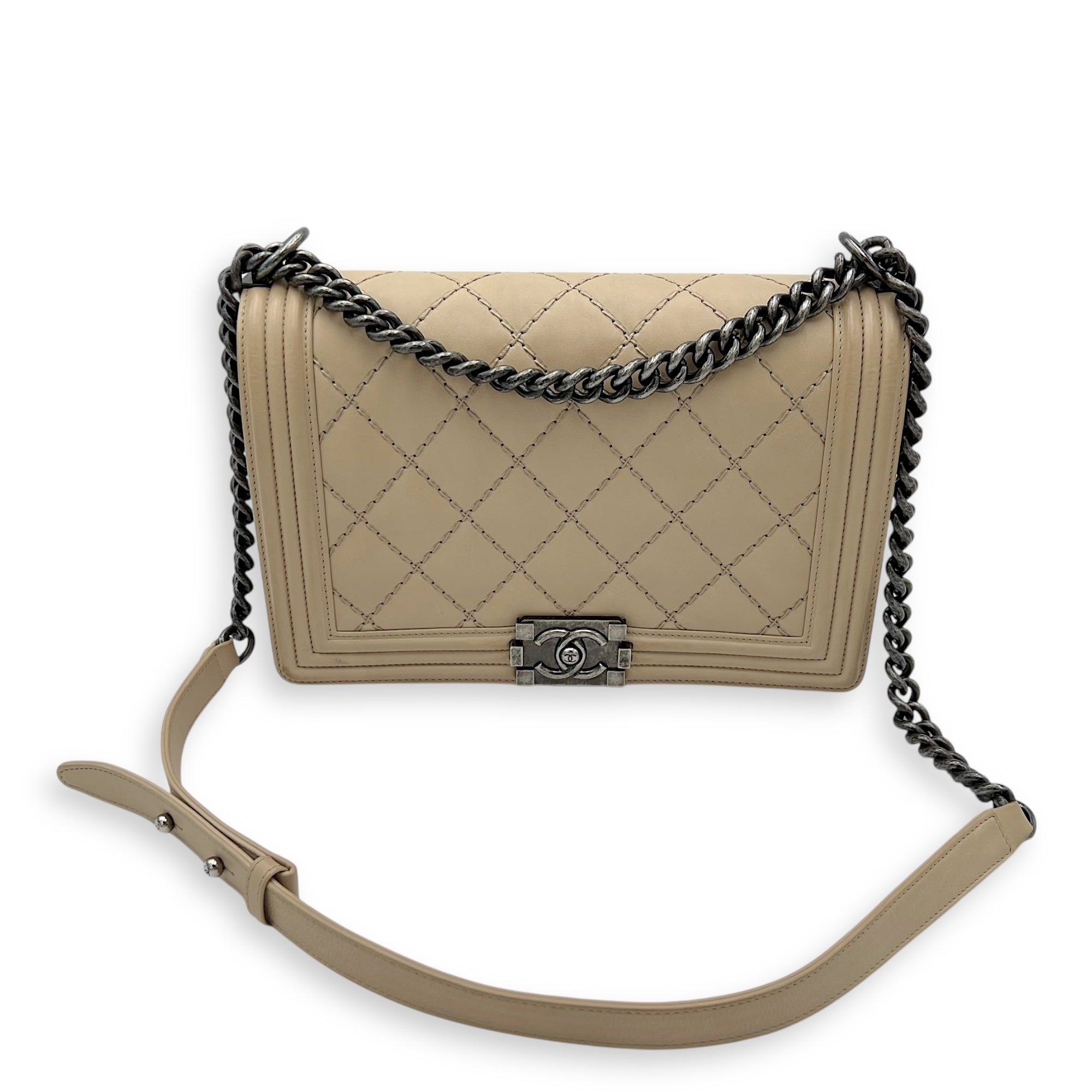 Boy Medium Beige Shoulder Bag in Calfskin, Gunmetal hardware - Image 18