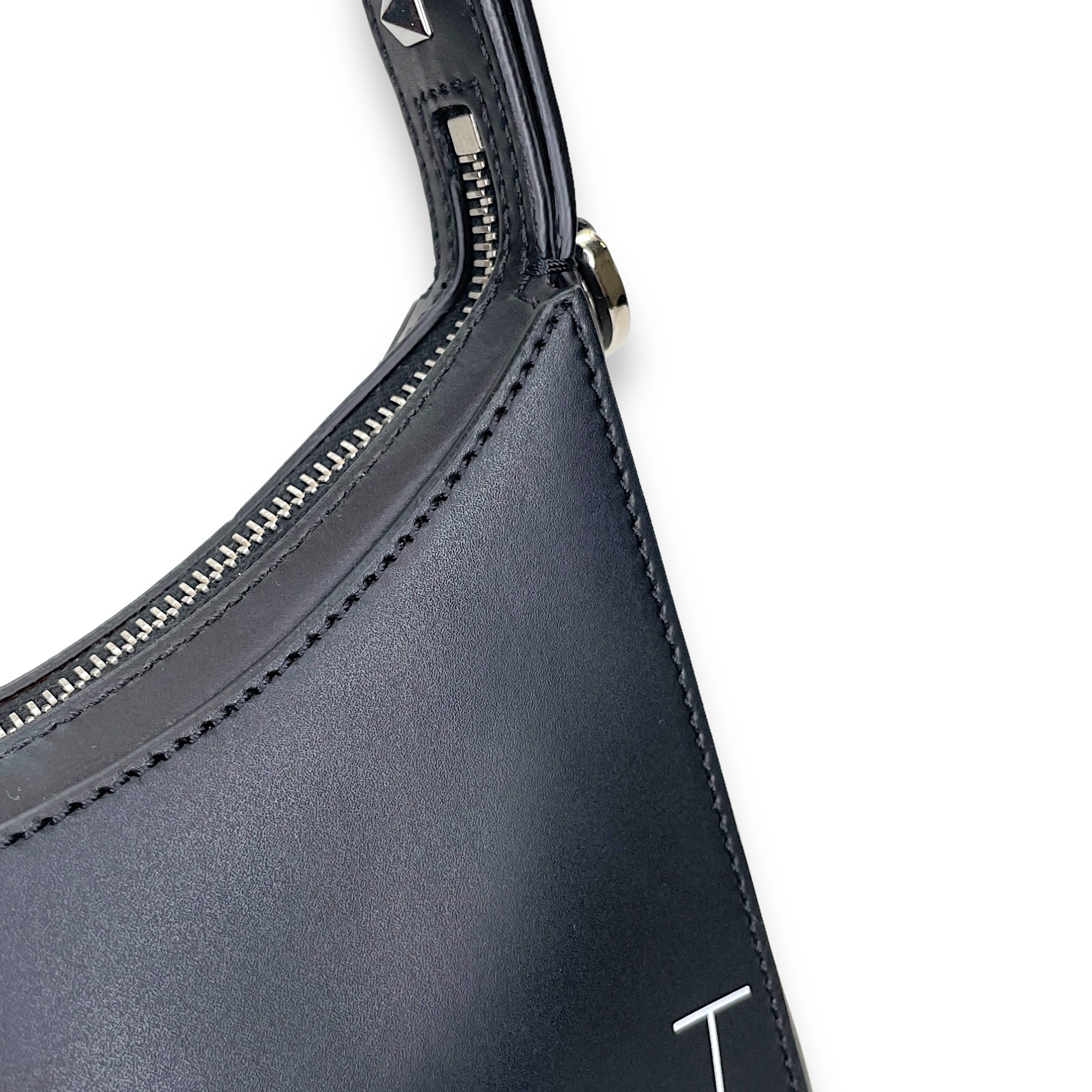 VLTN Hobo Small Black Shoulder Bag in Calfskin, Silver hardware - Image 10