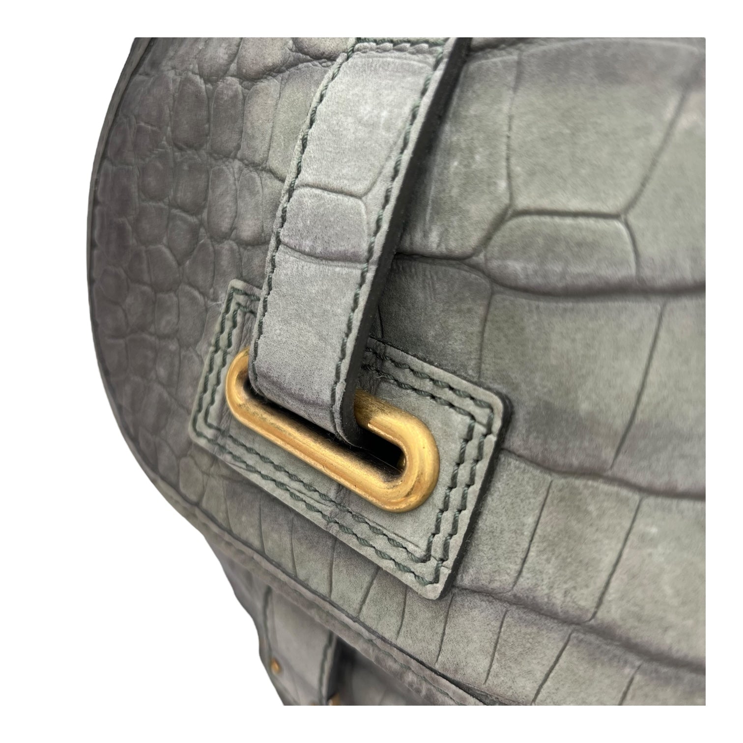 Besace Shoulder Bag Grey in Crocodile Embossed Calfskin, Gold hardware - Image 10